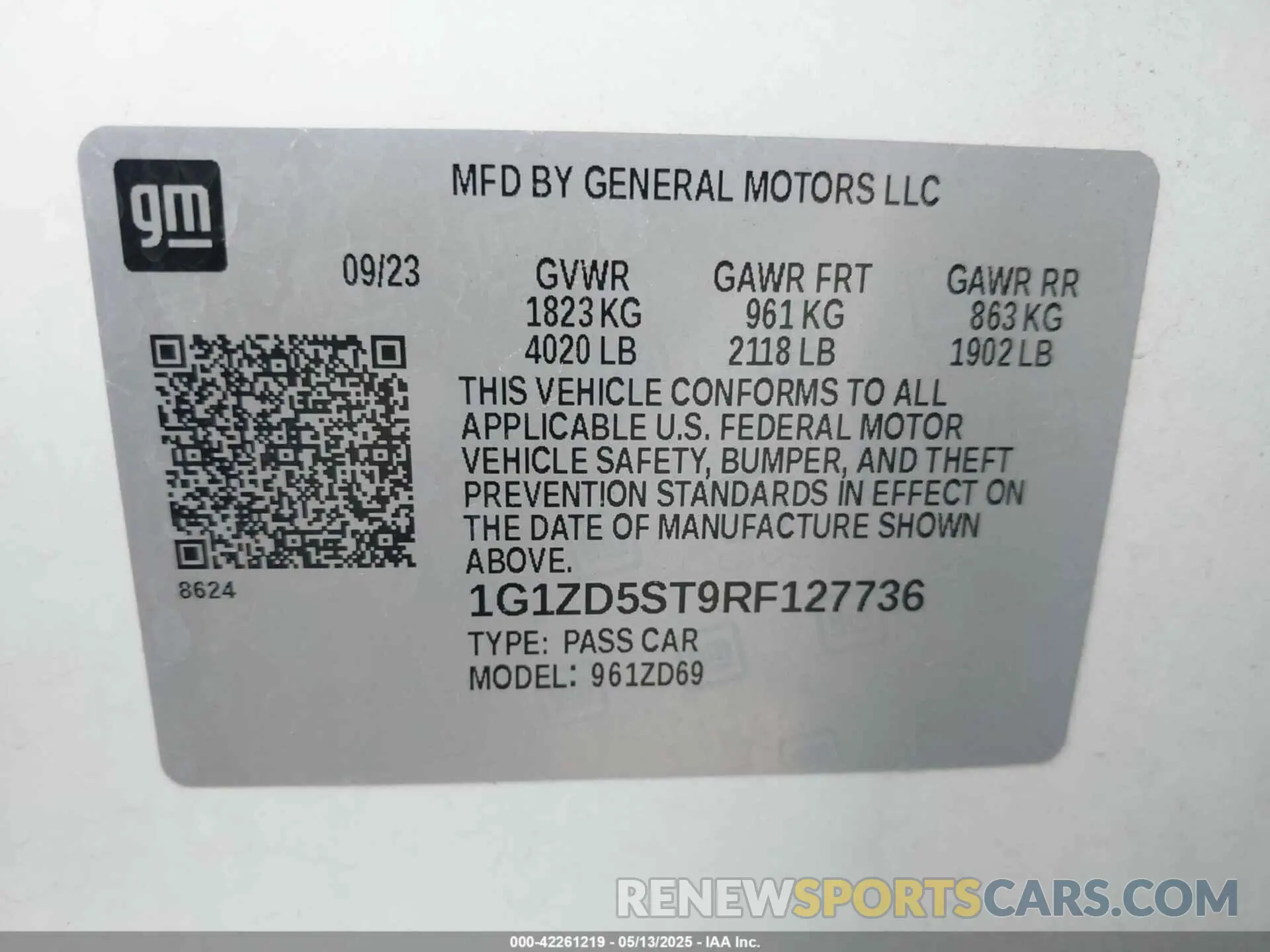 9 Photograph of a damaged car 1G1ZD5ST9RF127736 CHEVROLET MALIBU 2024