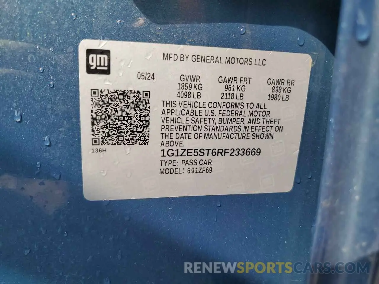 13 Photograph of a damaged car 1G1ZE5ST6RF233669 CHEVROLET MALIBU 2024