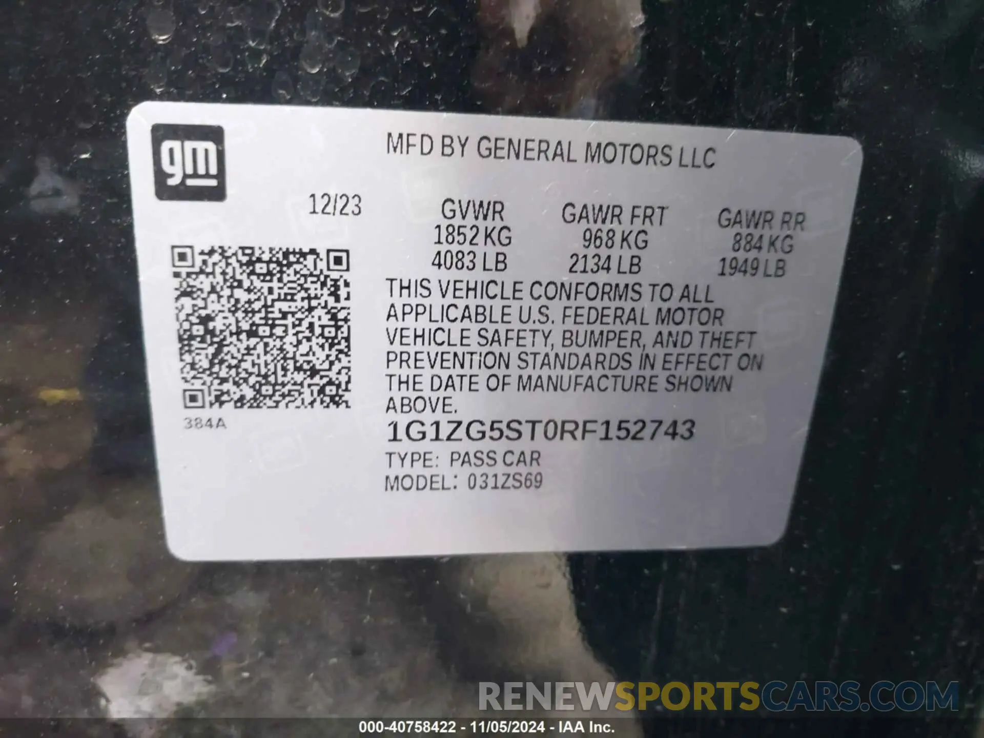 9 Фотография поврежденного автомобиля 1G1ZG5ST0RF152743 CHEVROLET MALIBU 2024