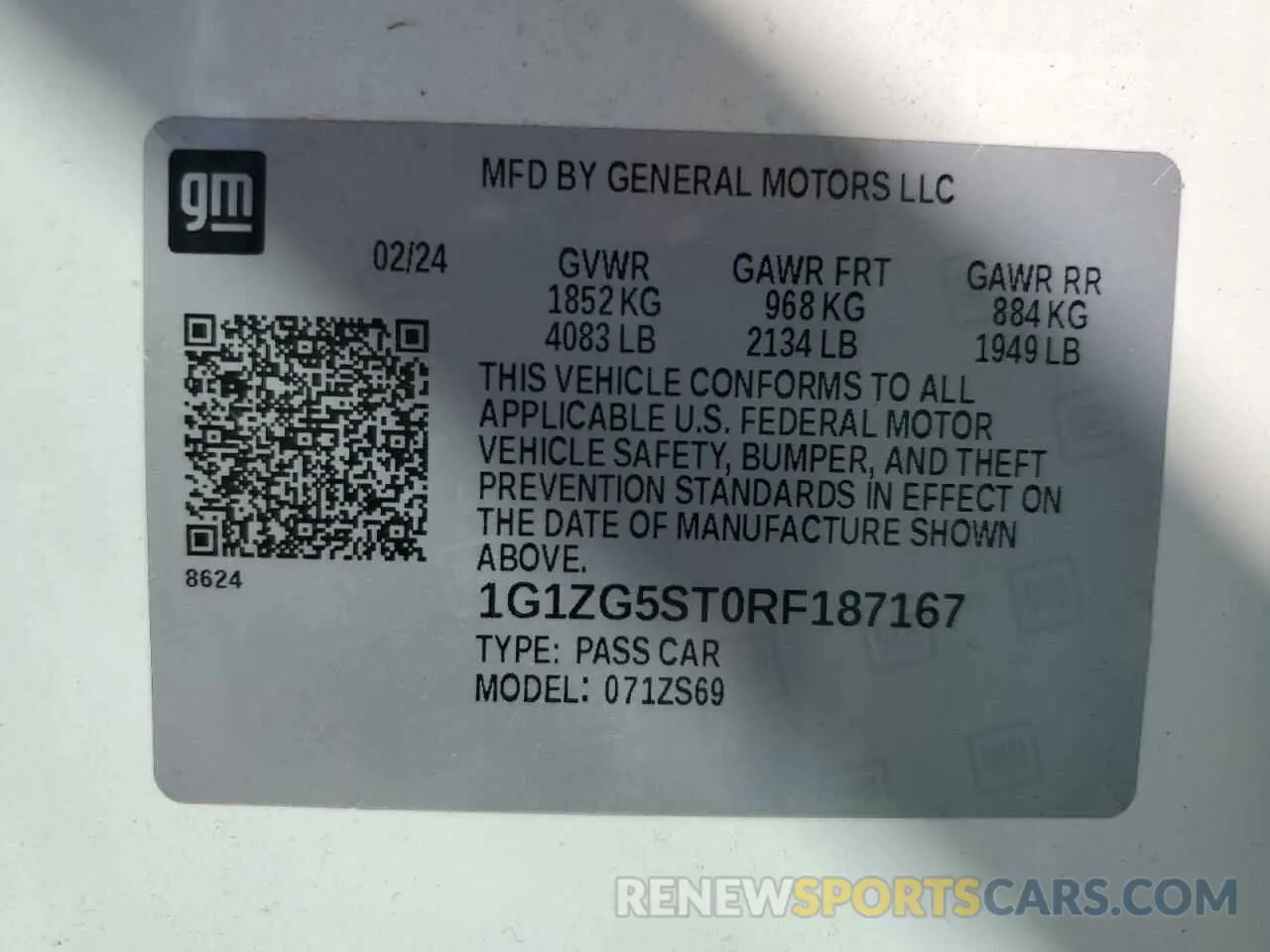 15 Фотография поврежденного автомобиля 1G1ZG5ST0RF187167 CHEVROLET MALIBU 2024
