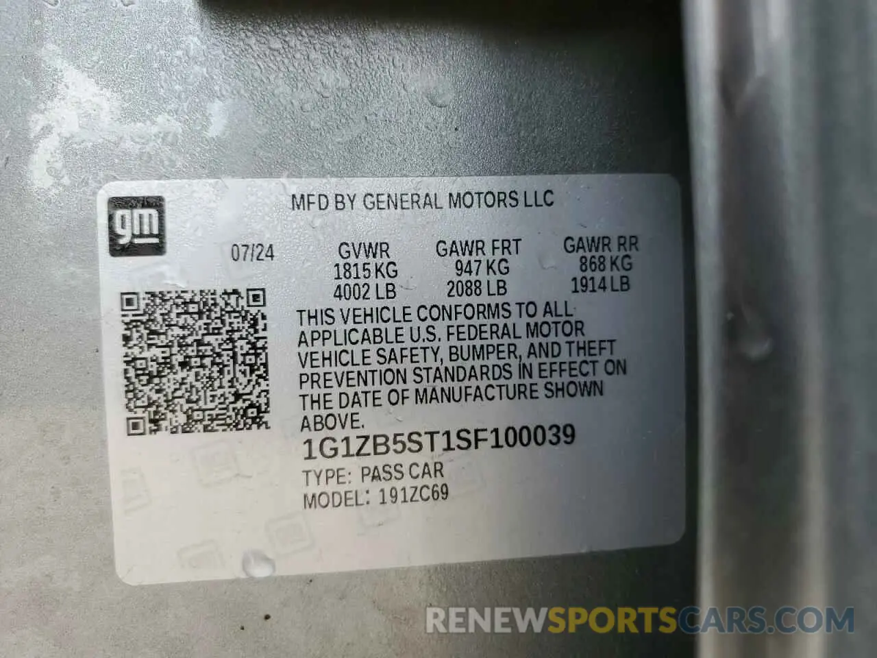 14 Photograph of a damaged car 1G1ZB5ST1SF100039 CHEVROLET MALIBU 2025