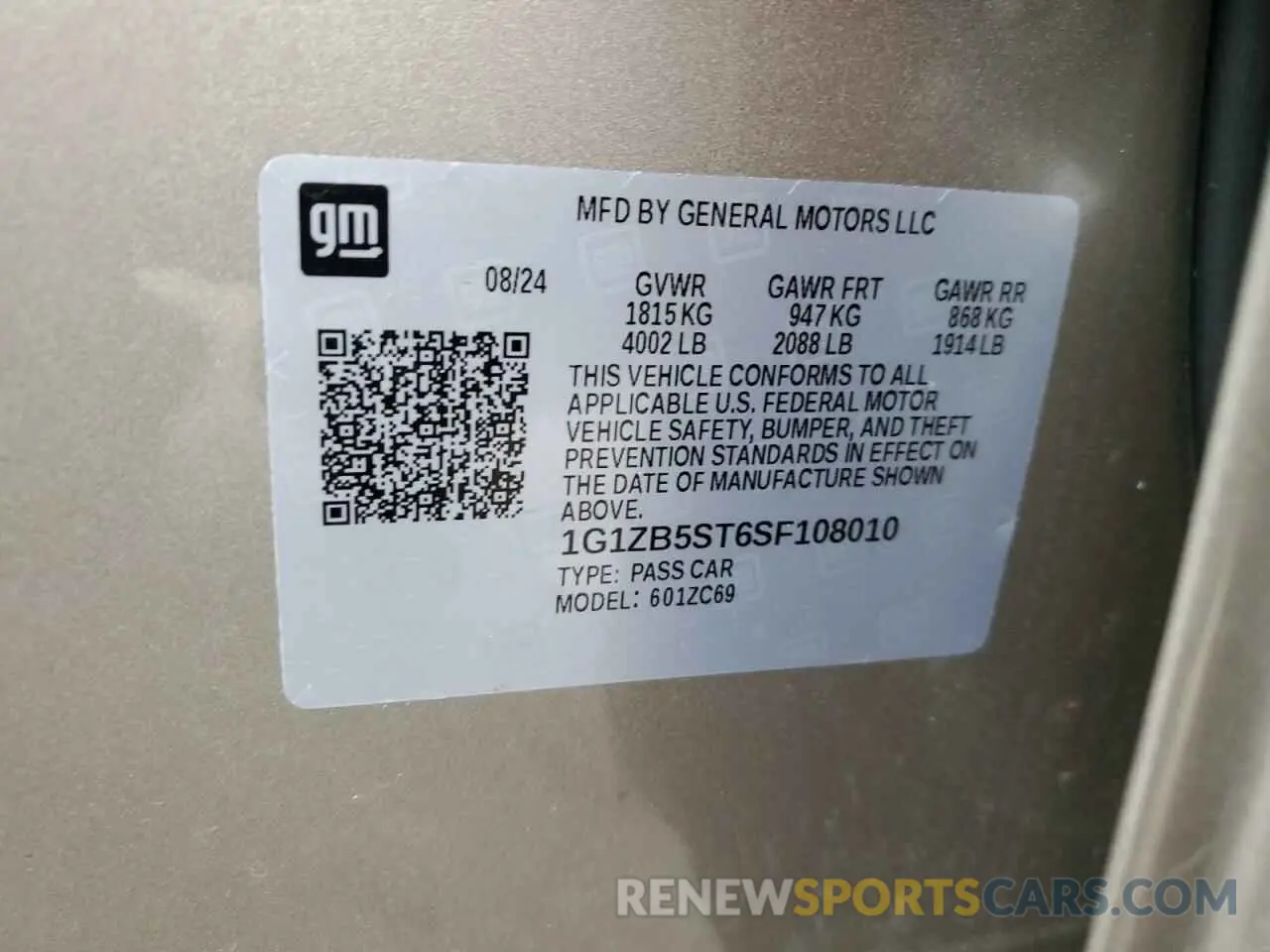 14 Фотография поврежденного автомобиля 1G1ZB5ST6SF108010 CHEVROLET MALIBU 2025
