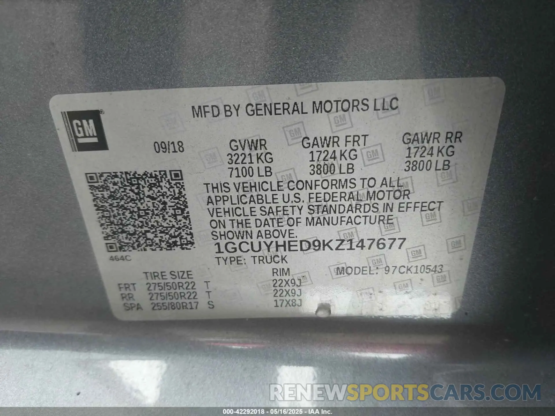9 Фотография поврежденного автомобиля 1GCUYHED9KZ147677 CHEVROLET SILVERADO 1500 2019