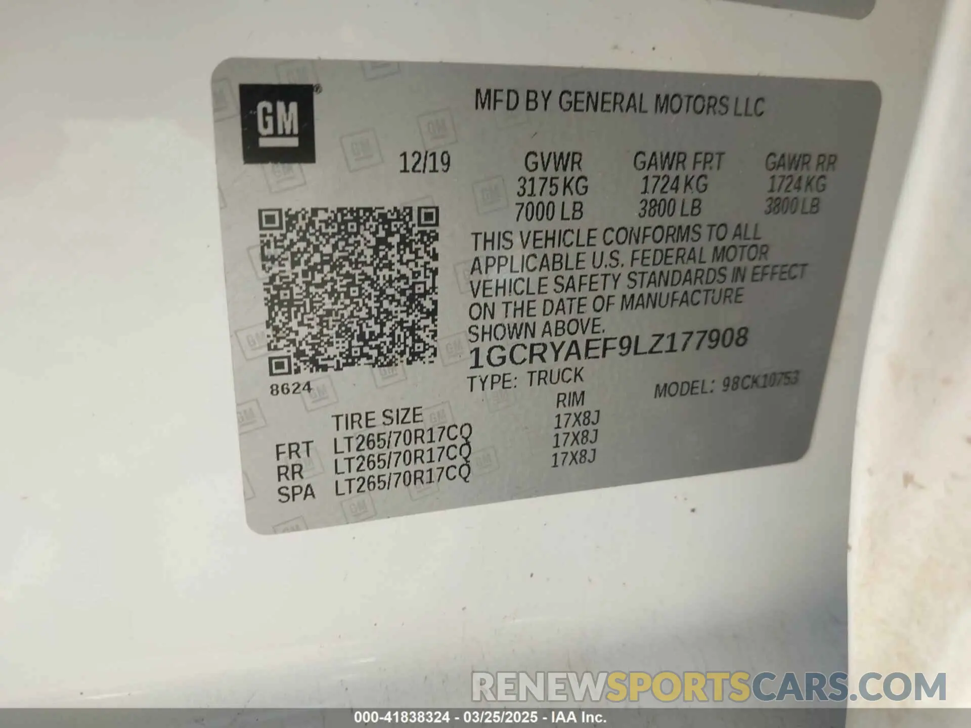 9 Фотография поврежденного автомобиля 1GCRYAEF9LZ177908 CHEVROLET SILVERADO 1500 2020