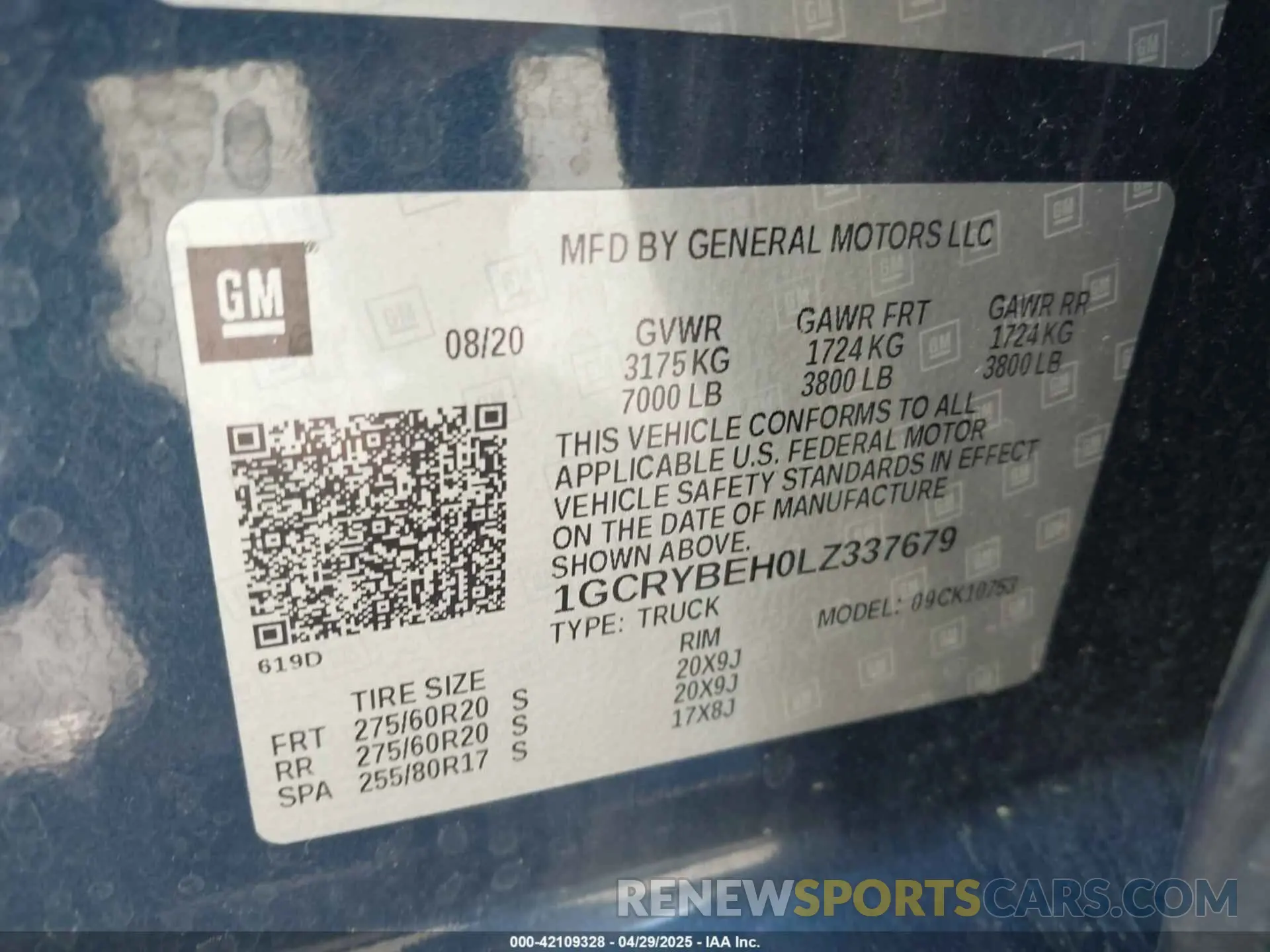 9 Фотография поврежденного автомобиля 1GCRYBEH0LZ337679 CHEVROLET SILVERADO 1500 2020