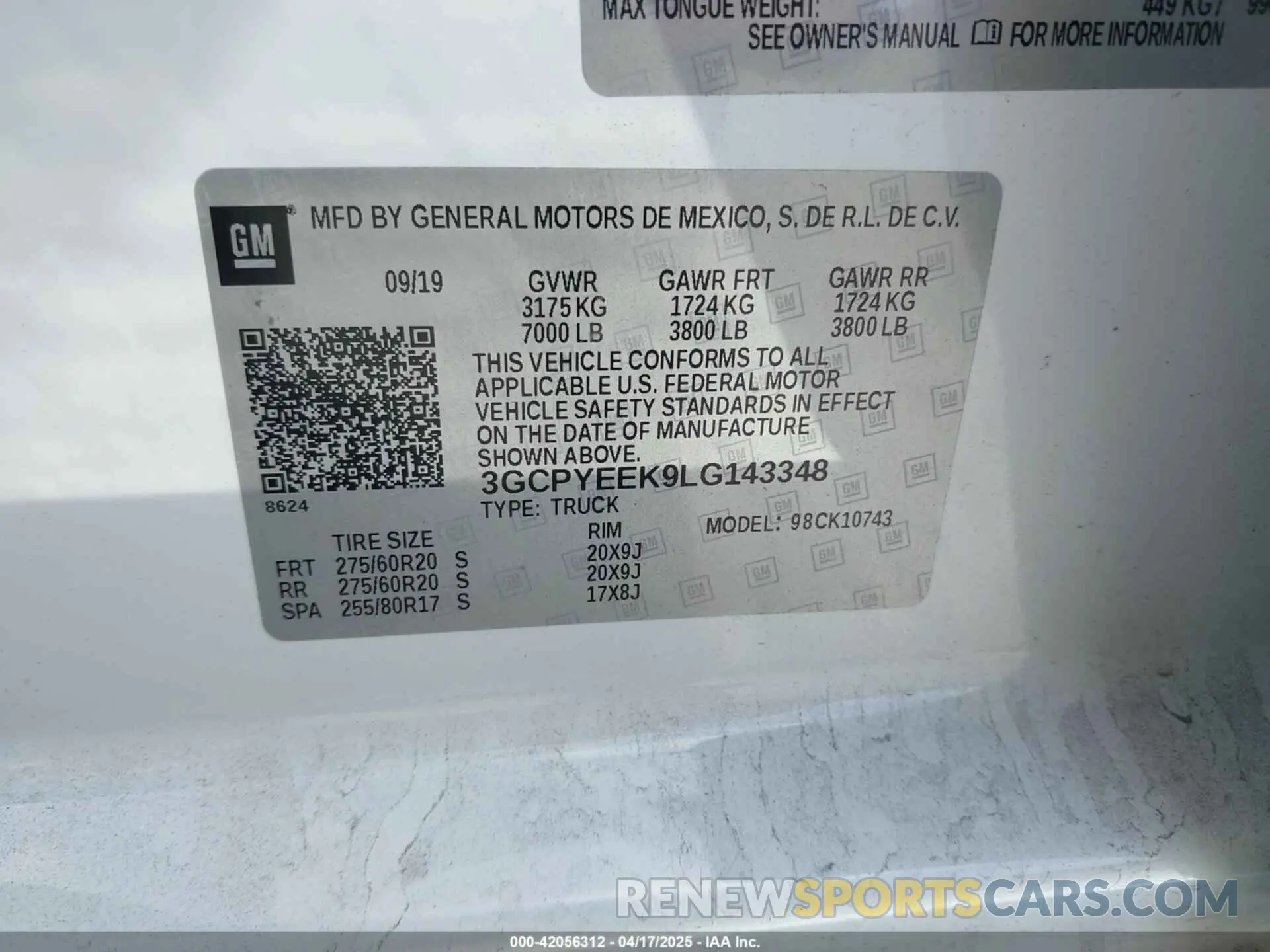 9 Photograph of a damaged car 3GCPYEEK9LG143348 CHEVROLET SILVERADO 1500 2020