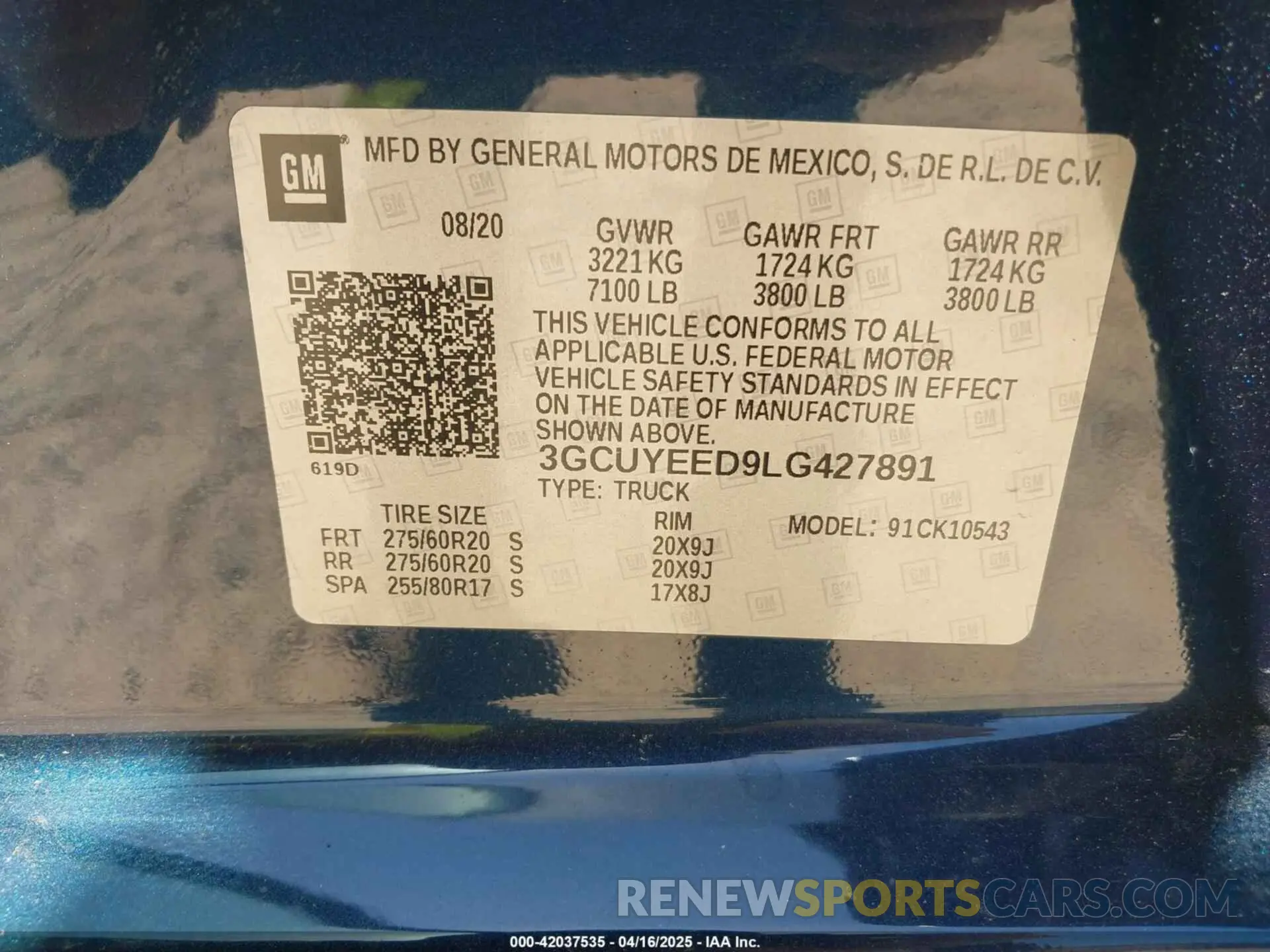 9 Photograph of a damaged car 3GCUYEED9LG427891 CHEVROLET SILVERADO 1500 2020