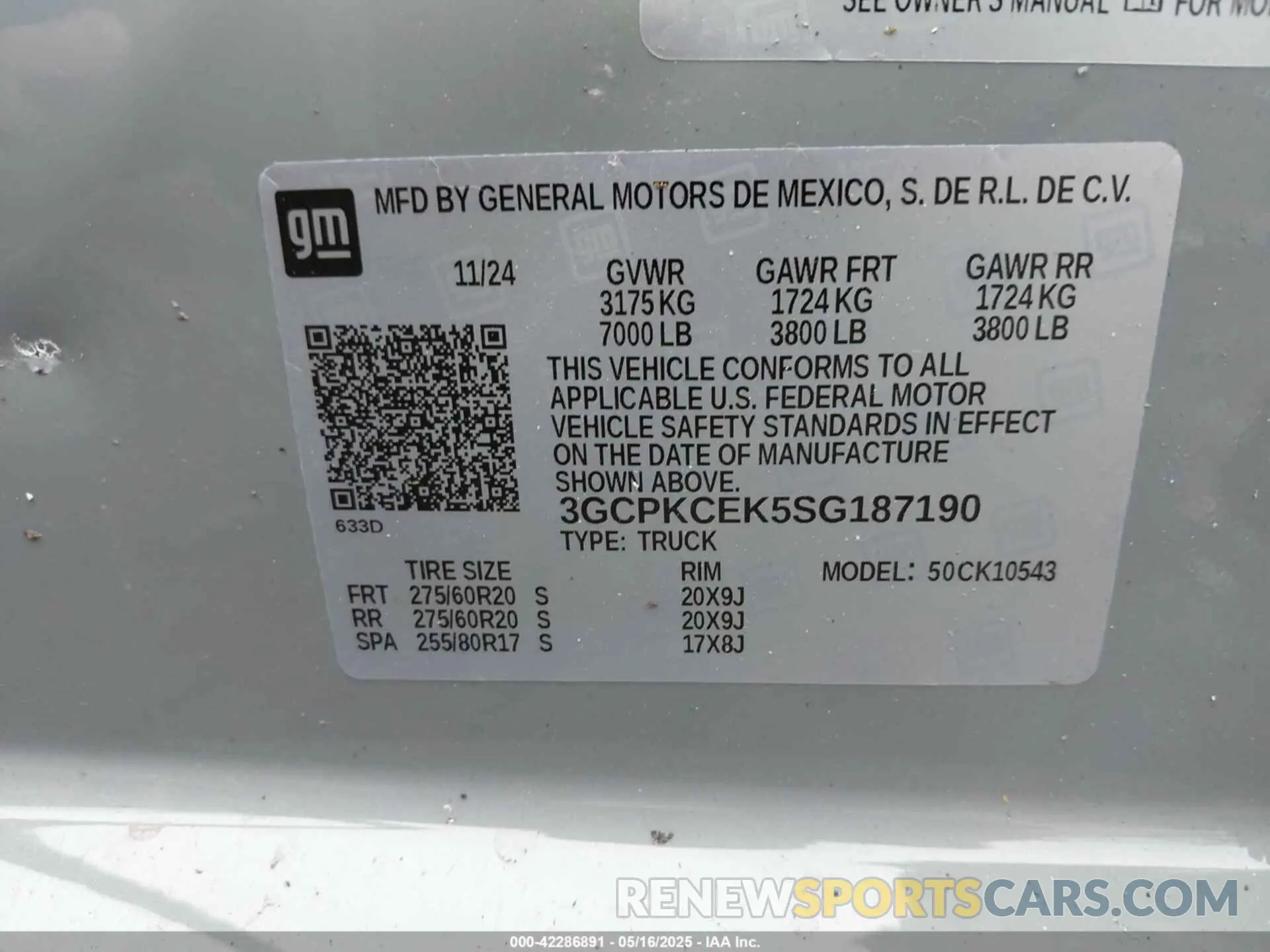 9 Photograph of a damaged car 3GCPKCEK5SG187190 CHEVROLET SILVERADO 1500 2025