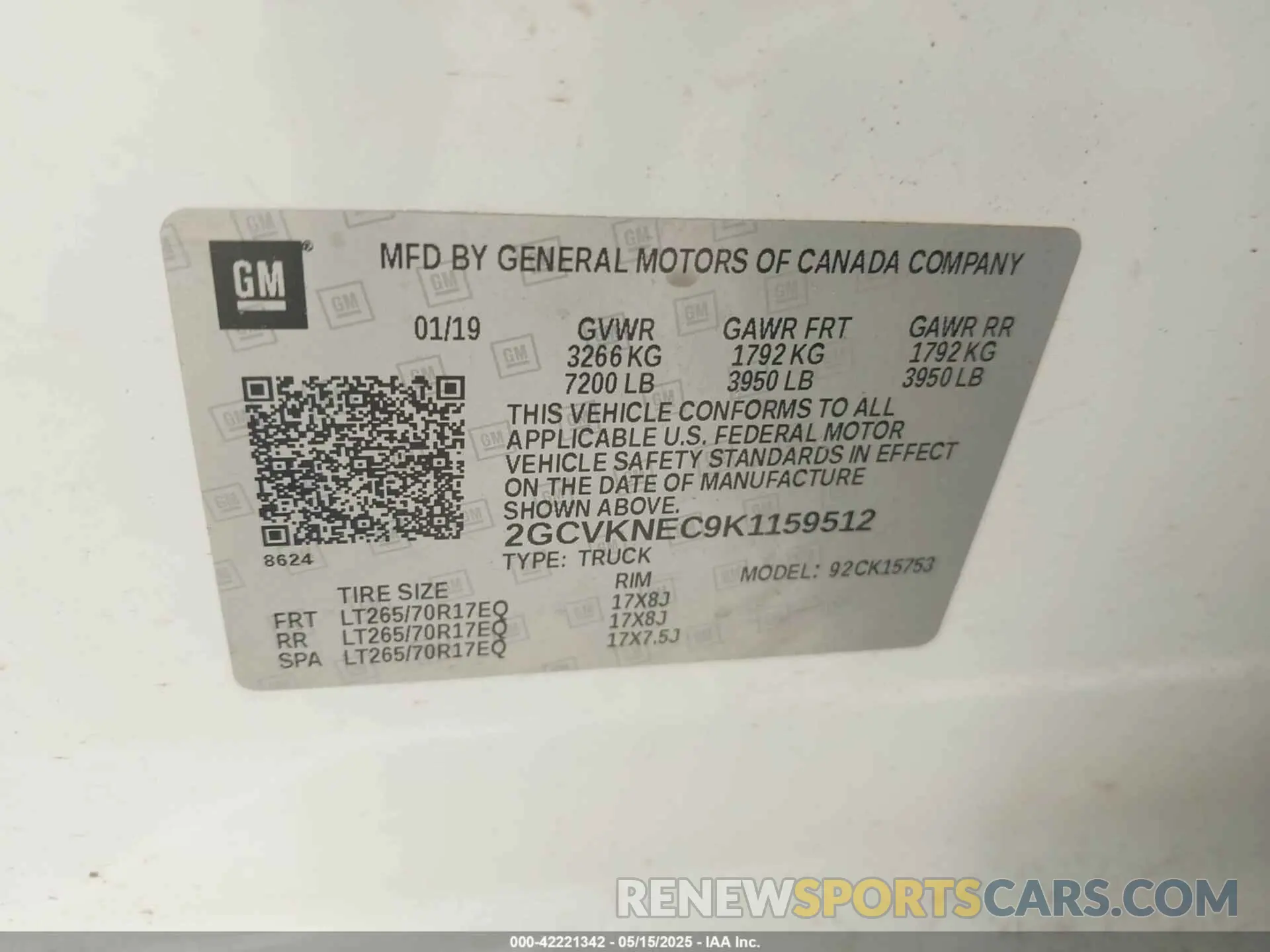 9 Photograph of a damaged car 2GCVKNEC9K1159512 CHEVROLET SILVERADO 1500 LD 2019