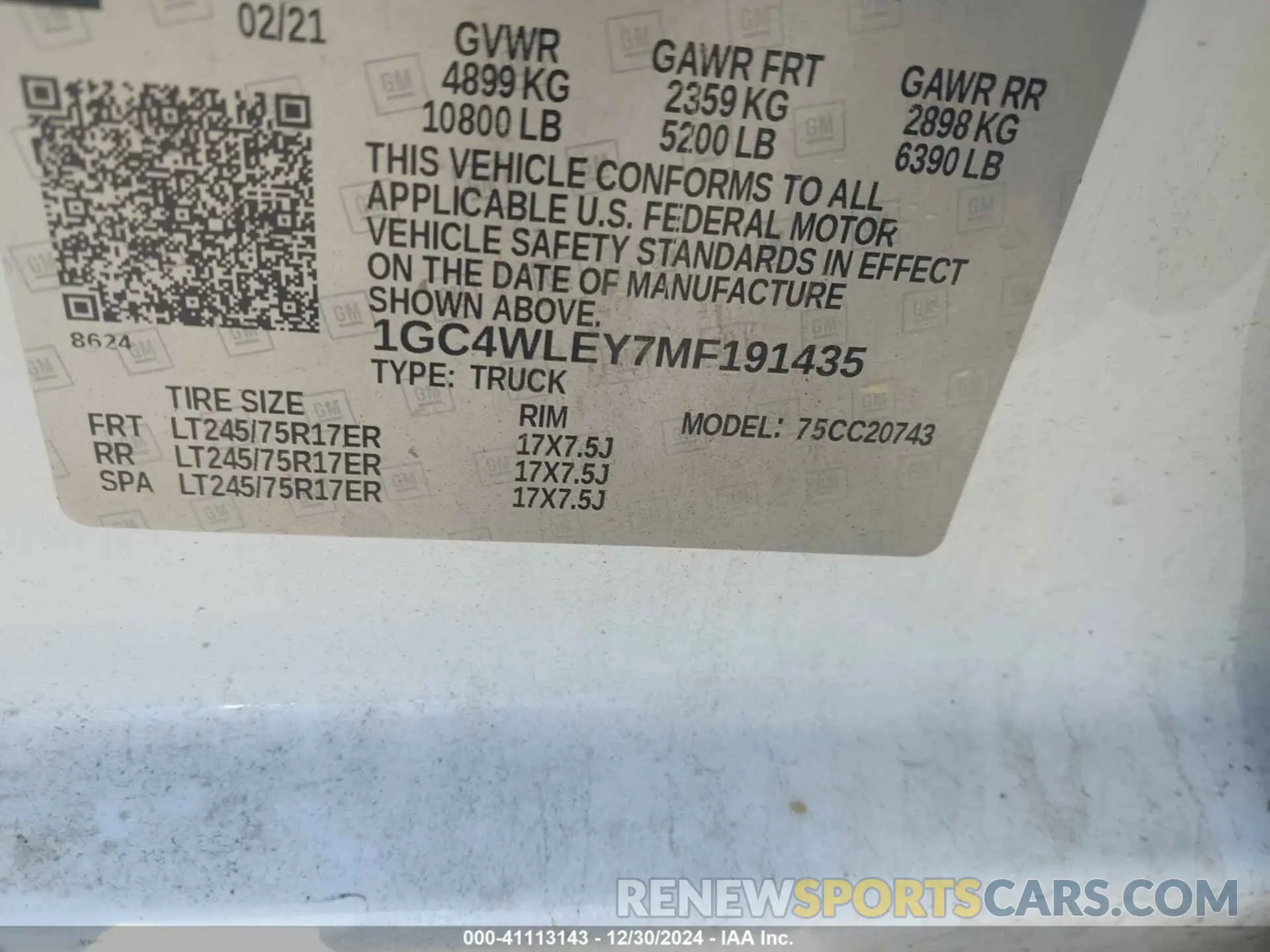 8 Photograph of a damaged car 1GC4WLEY7MF191435 CHEVROLET SILVERADO 2500HD 2021