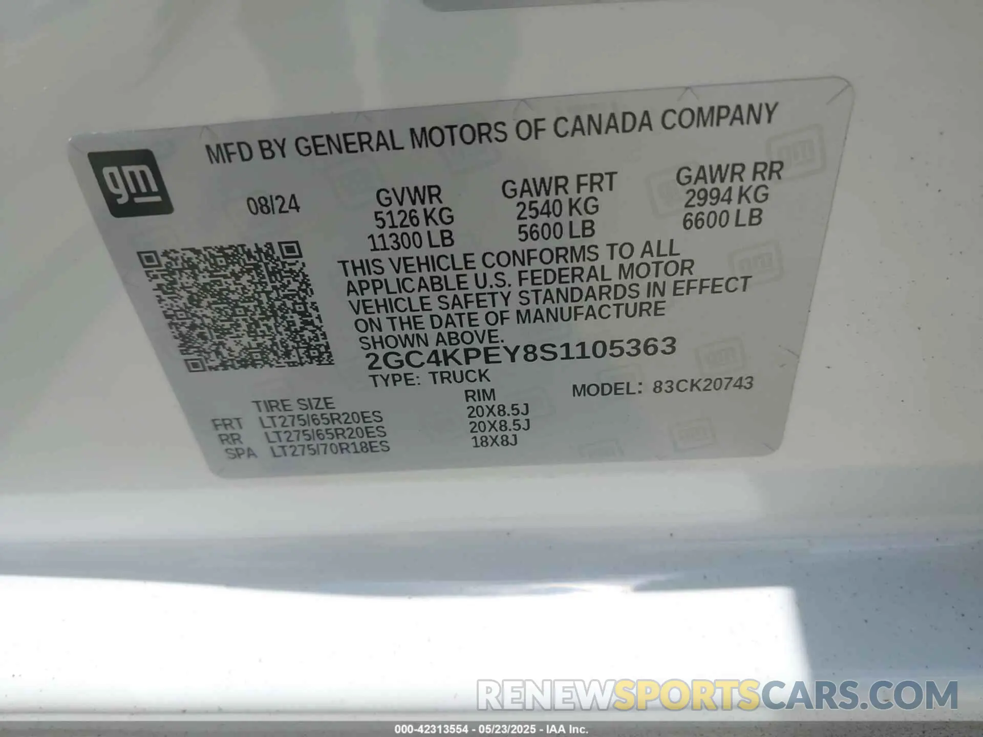 8 Photograph of a damaged car 2GC4KPEY8S1105363 CHEVROLET SILVERADO 2500HD 2025