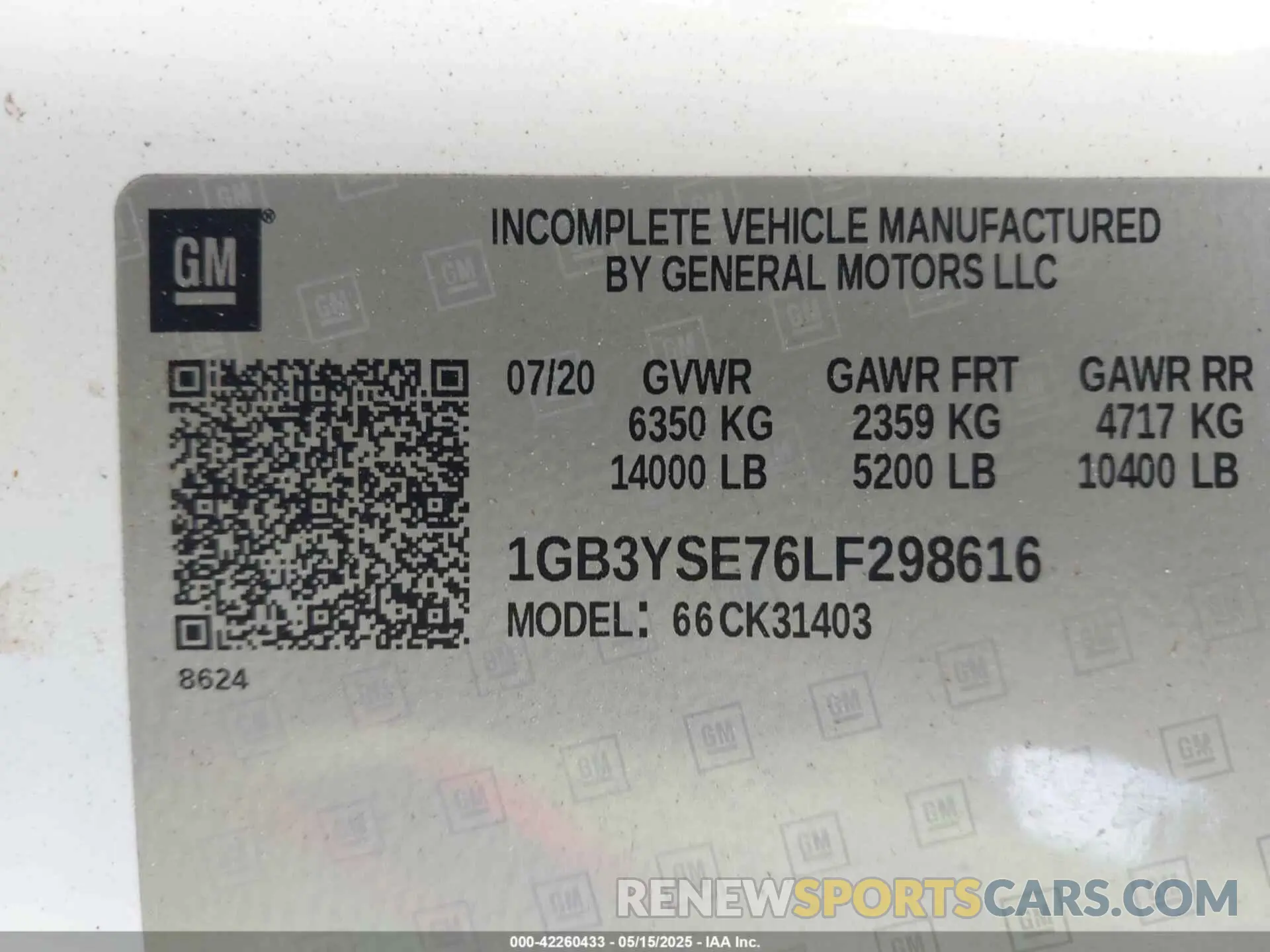 8 Photograph of a damaged car 1GB3YSE76LF298616 CHEVROLET SILVERADO 3500HD CHASSIS 2020