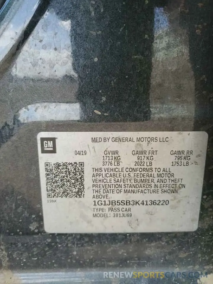 12 Фотография поврежденного автомобиля 1G1JB5SB3K4136220 CHEVROLET SONIC 2019