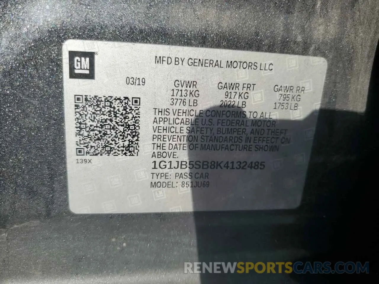 12 Photograph of a damaged car 1G1JB5SB8K4132485 CHEVROLET SONIC 2019