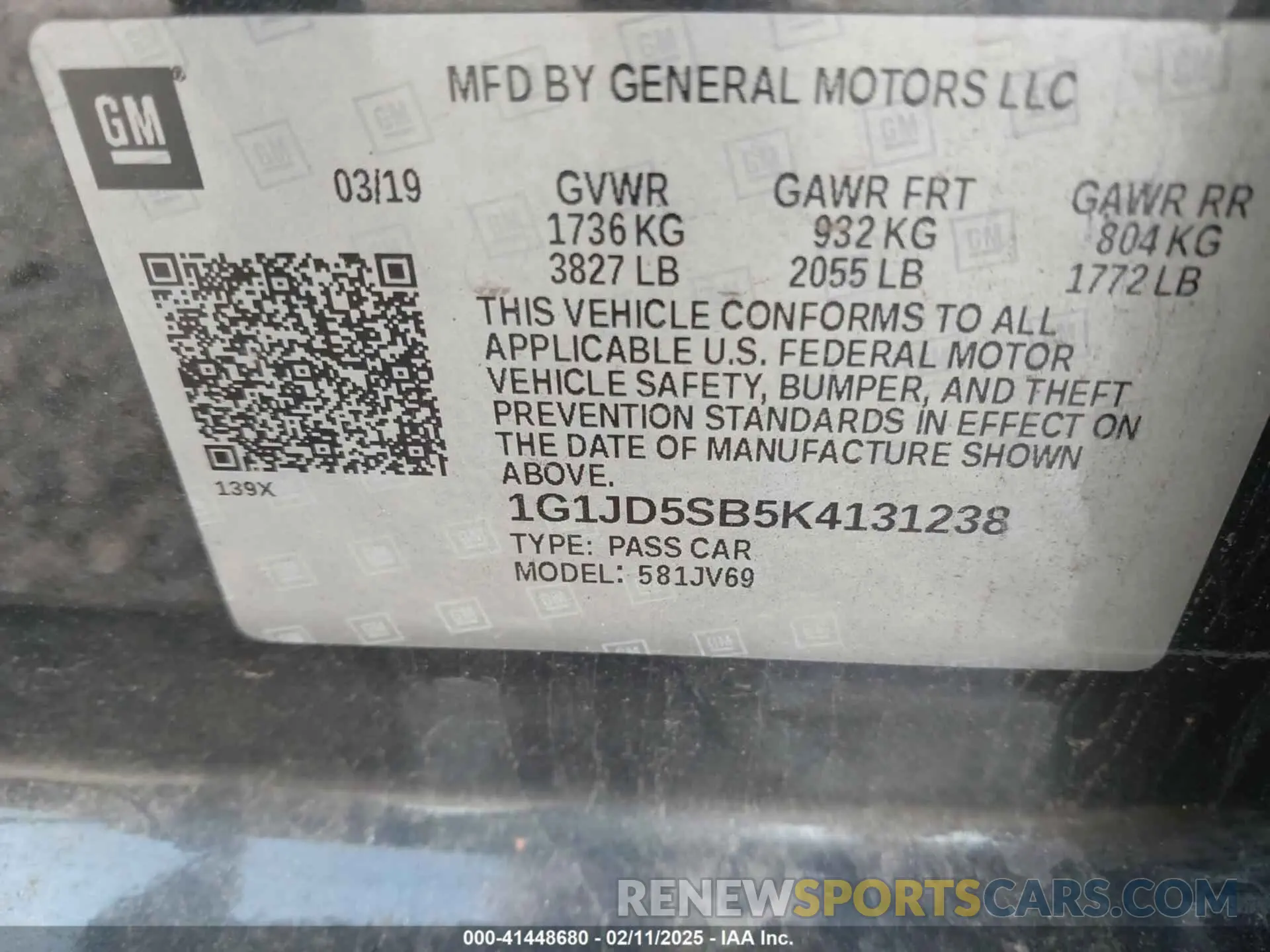 9 Photograph of a damaged car 1G1JD5SB5K4131238 CHEVROLET SONIC 2019
