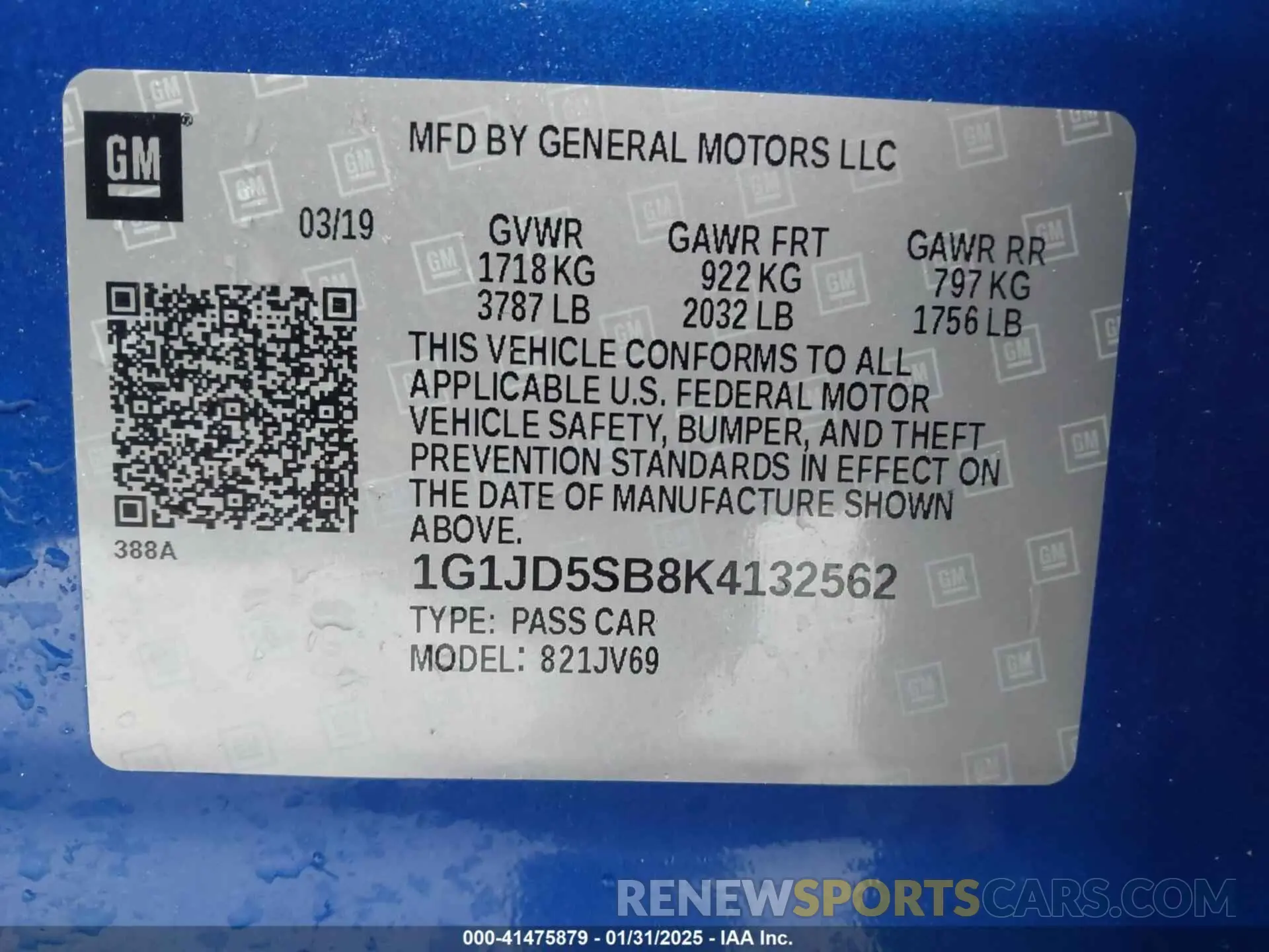 9 Фотография поврежденного автомобиля 1G1JD5SB8K4132562 CHEVROLET SONIC 2019