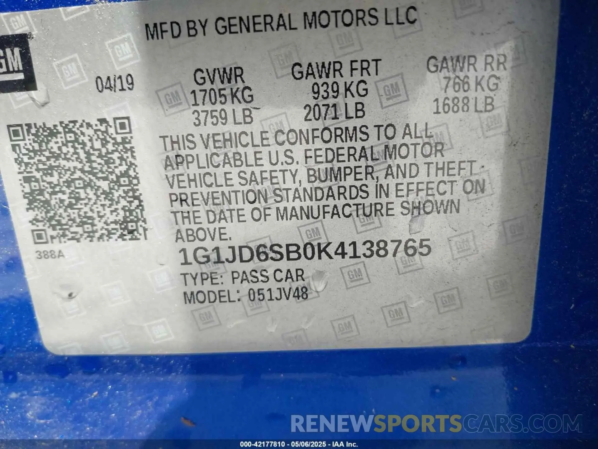 9 Photograph of a damaged car 1G1JD6SB0K4138765 CHEVROLET SONIC 2019