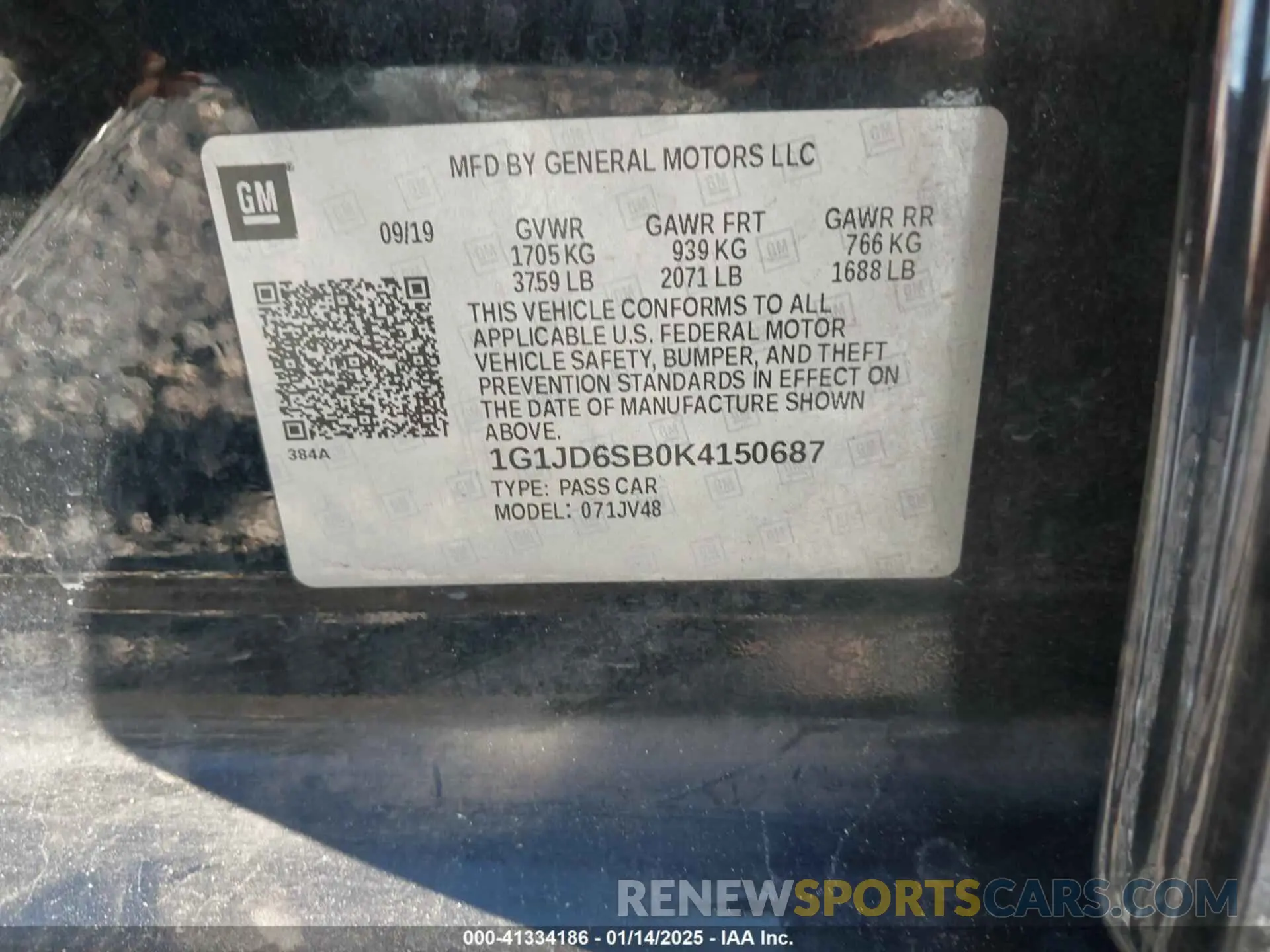 9 Photograph of a damaged car 1G1JD6SB0K4150687 CHEVROLET SONIC 2019