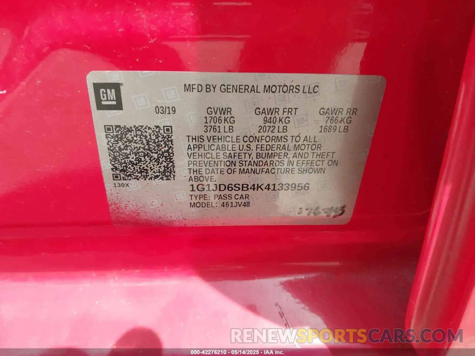 9 Photograph of a damaged car 1G1JD6SB4K4133956 CHEVROLET SONIC 2019
