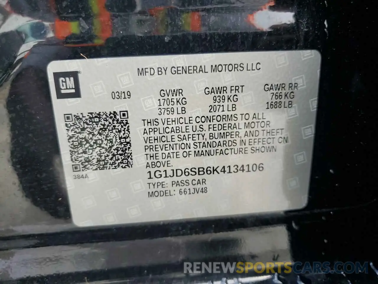 12 Photograph of a damaged car 1G1JD6SB6K4134106 CHEVROLET SONIC 2019