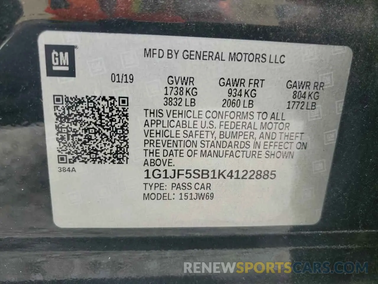 14 Photograph of a damaged car 1G1JF5SB1K4122885 CHEVROLET SONIC 2019