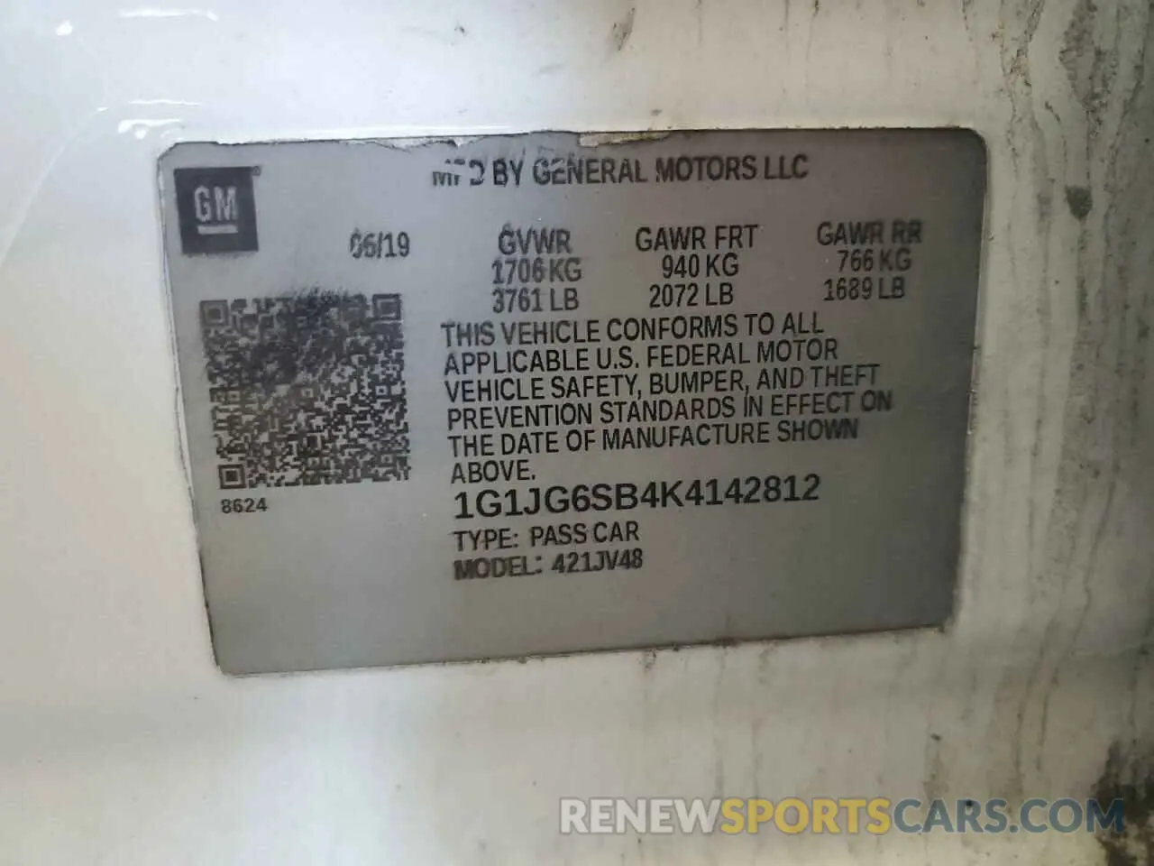 12 Photograph of a damaged car 1G1JG6SB4K4142812 CHEVROLET SONIC 2019