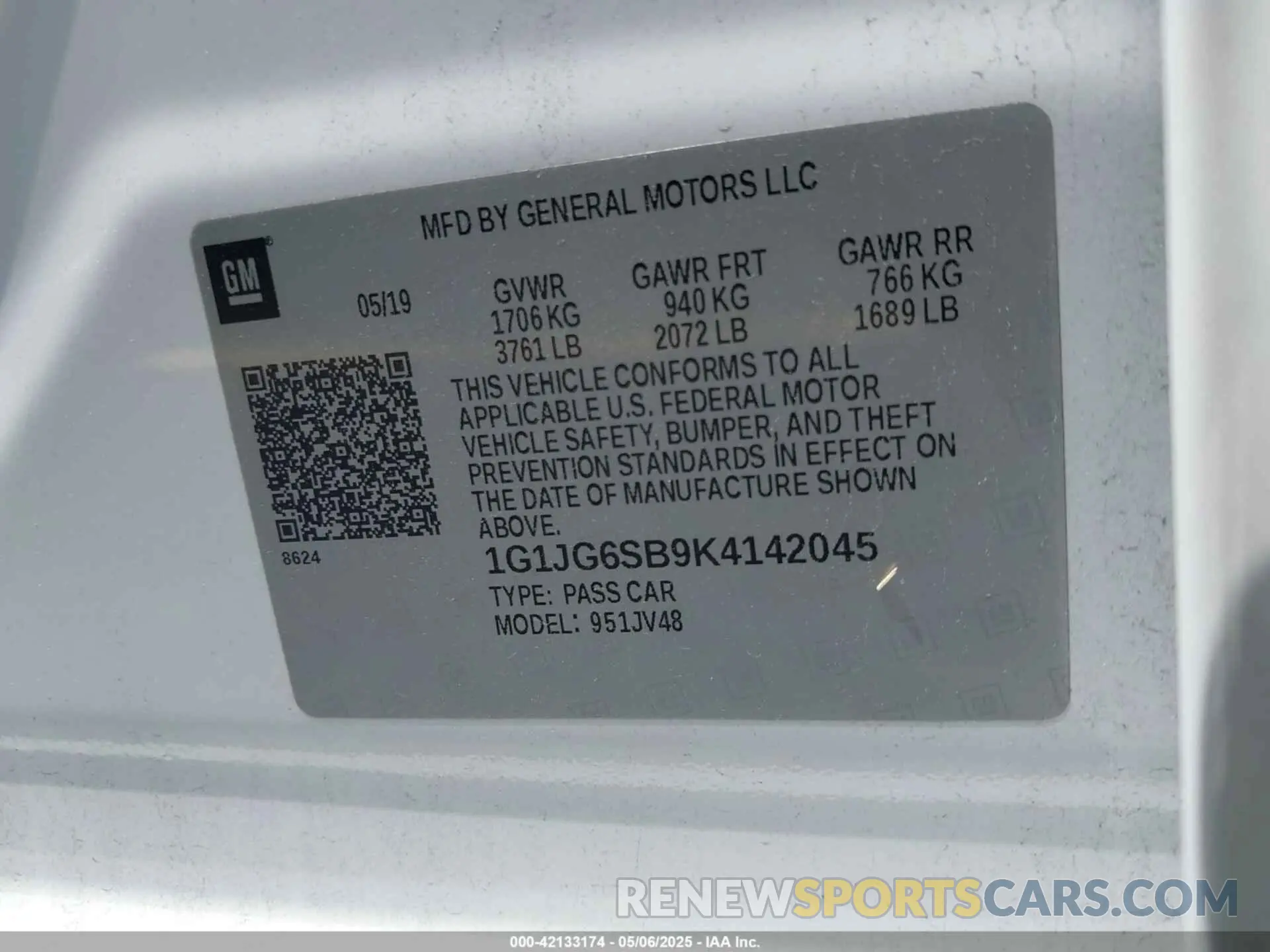 9 Photograph of a damaged car 1G1JG6SB9K4142045 CHEVROLET SONIC 2019