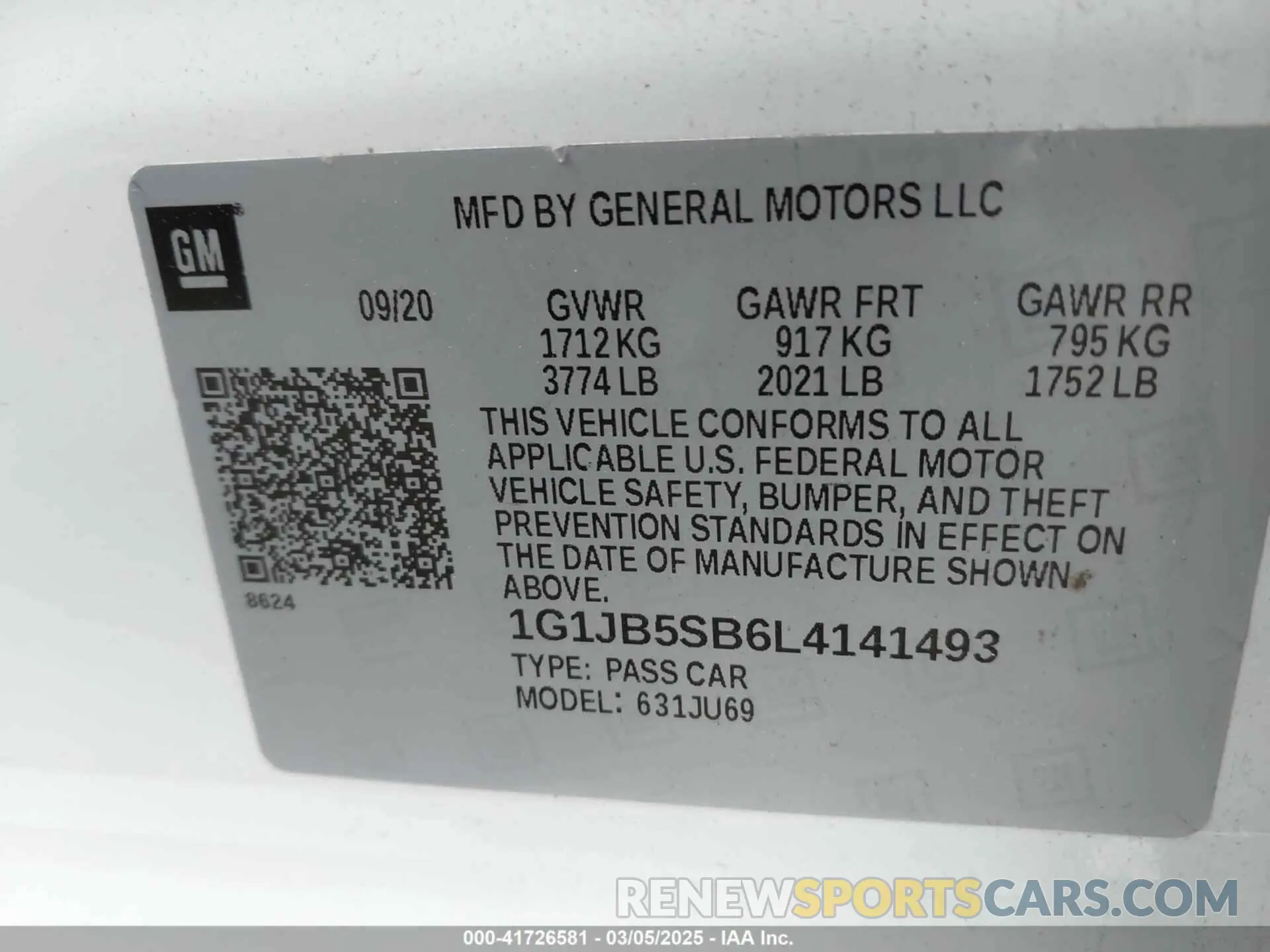 9 Photograph of a damaged car 1G1JB5SB6L4141493 CHEVROLET SONIC 2020