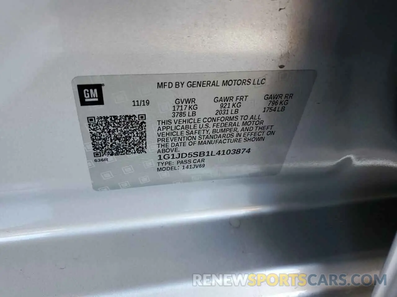 14 Photograph of a damaged car 1G1JD5SB1L4103874 CHEVROLET SONIC 2020