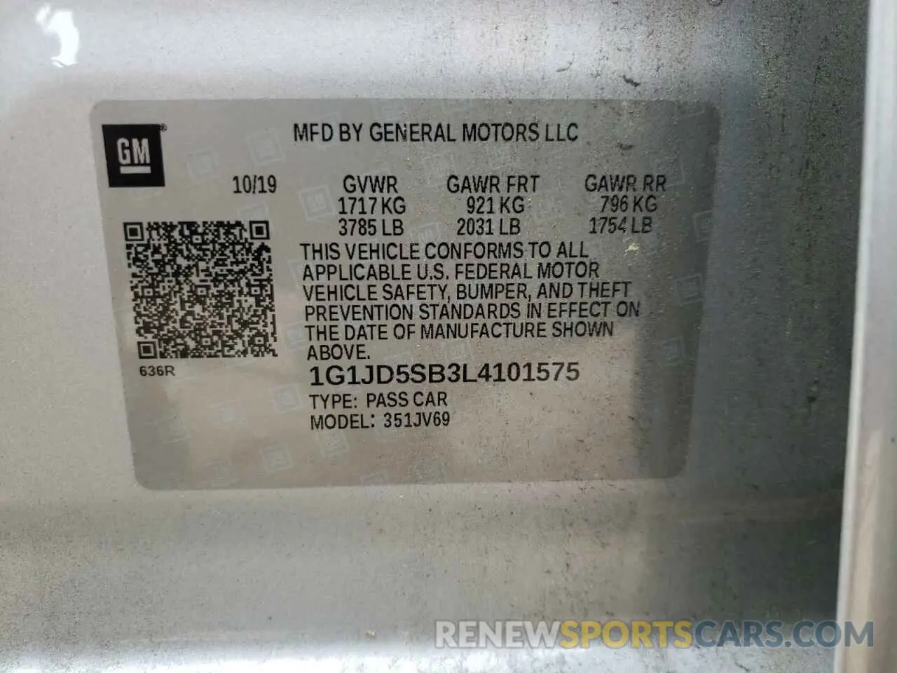 12 Photograph of a damaged car 1G1JD5SB3L4101575 CHEVROLET SONIC 2020