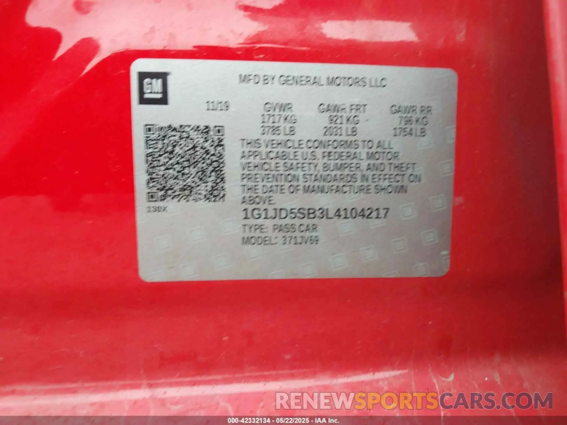 9 Photograph of a damaged car 1G1JD5SB3L4104217 CHEVROLET SONIC 2020