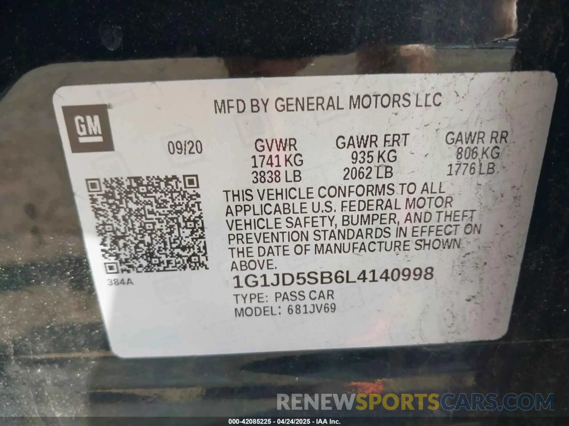 9 Фотография поврежденного автомобиля 1G1JD5SB6L4140998 CHEVROLET SONIC 2020