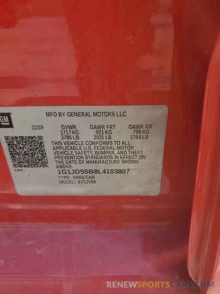 12 Фотография поврежденного автомобиля 1G1JD5SB8L4103807 CHEVROLET SONIC 2020