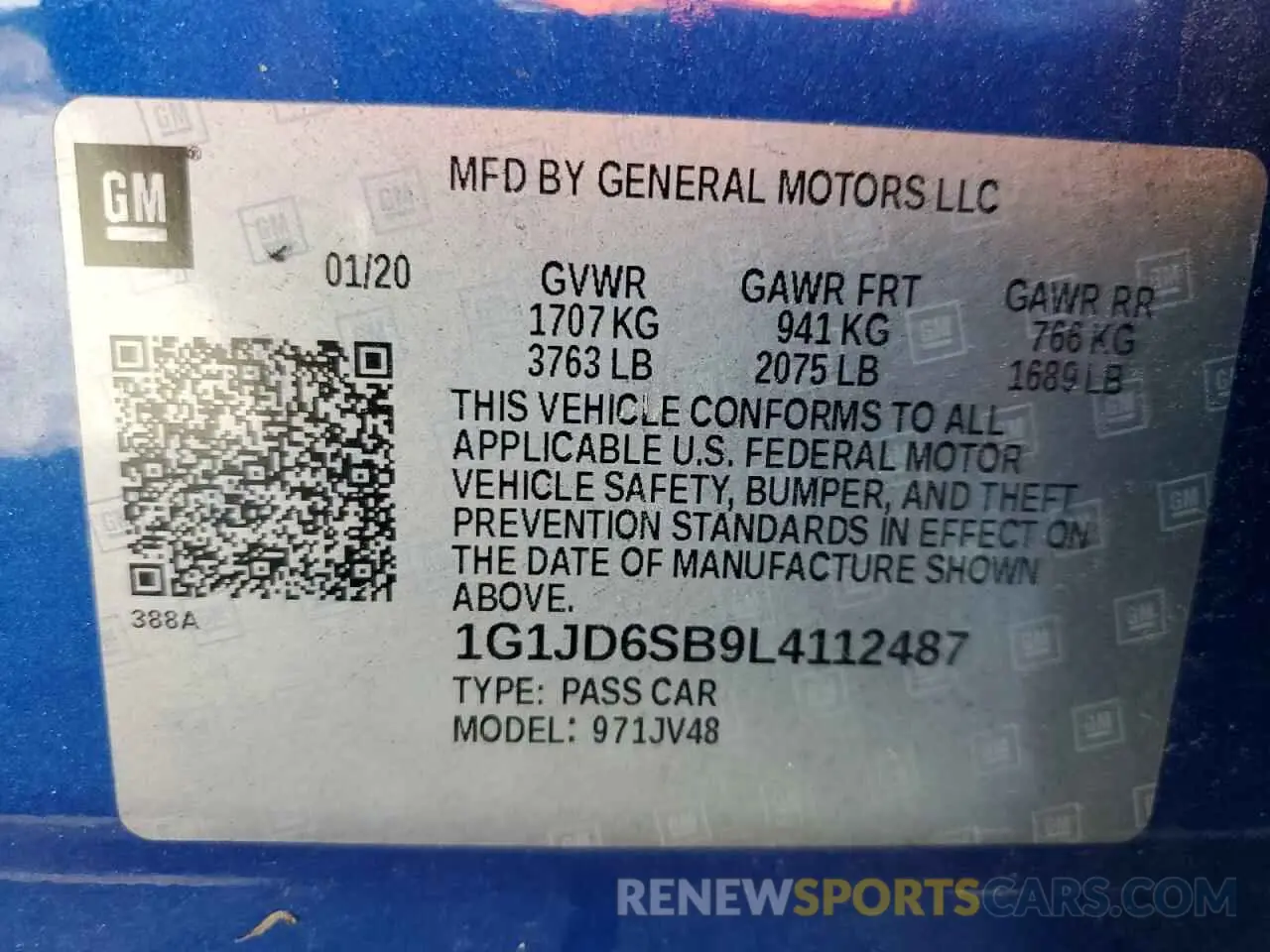 14 Фотография поврежденного автомобиля 1G1JD6SB9L4112487 CHEVROLET SONIC 2020