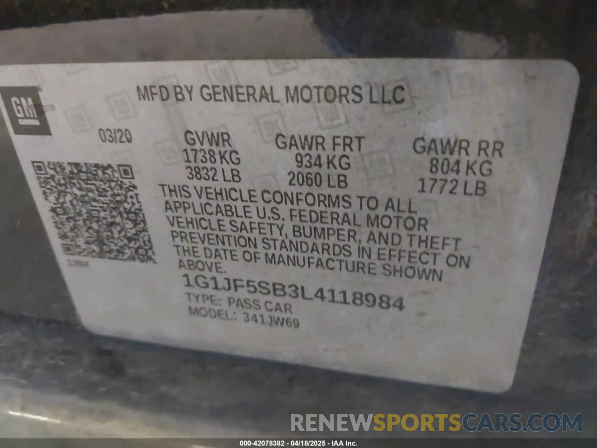 9 Фотография поврежденного автомобиля 1G1JF5SB3L4118984 CHEVROLET SONIC 2020