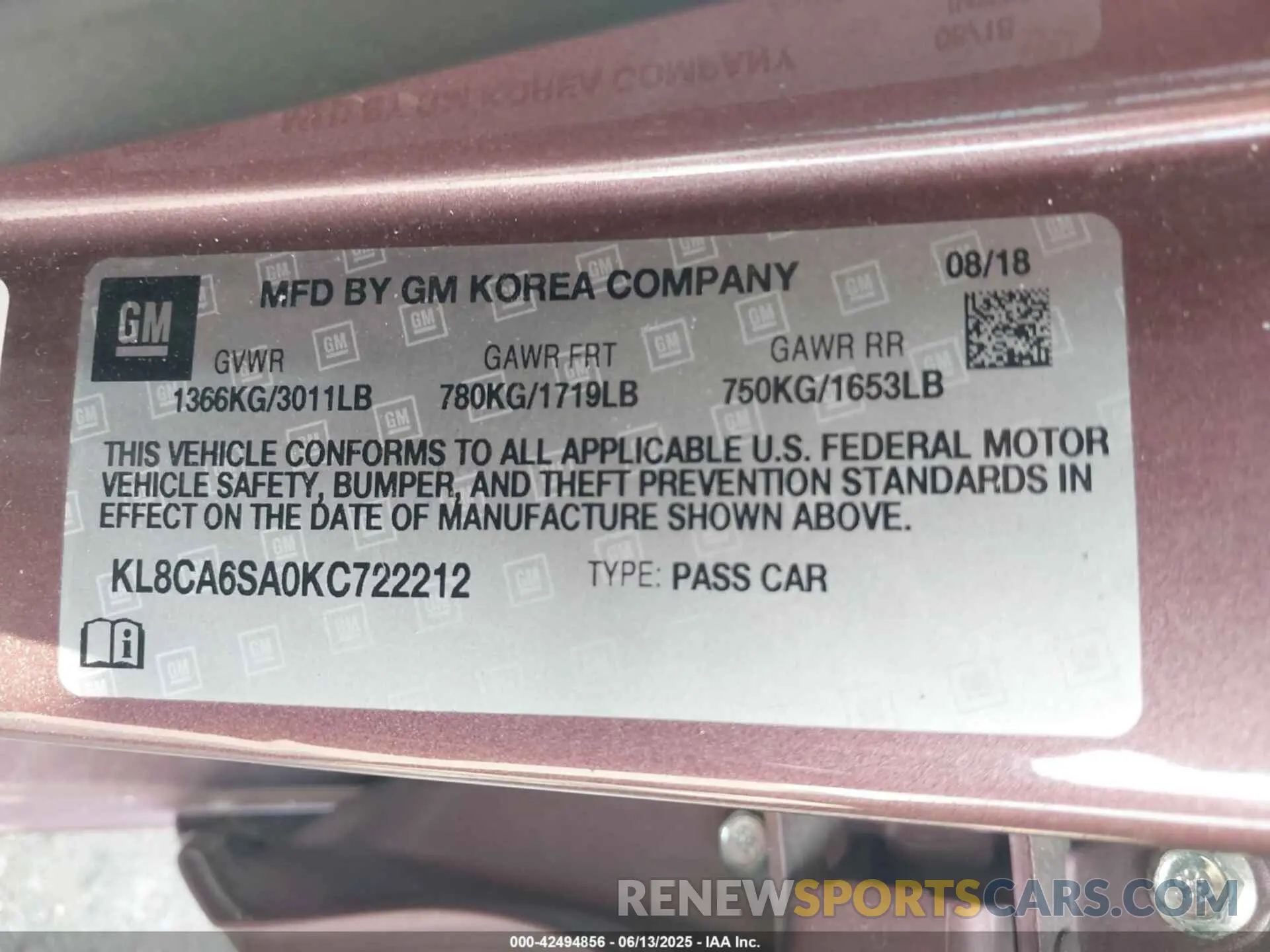 9 Photograph of a damaged car KL8CA6SA0KC722212 CHEVROLET SPARK 2019