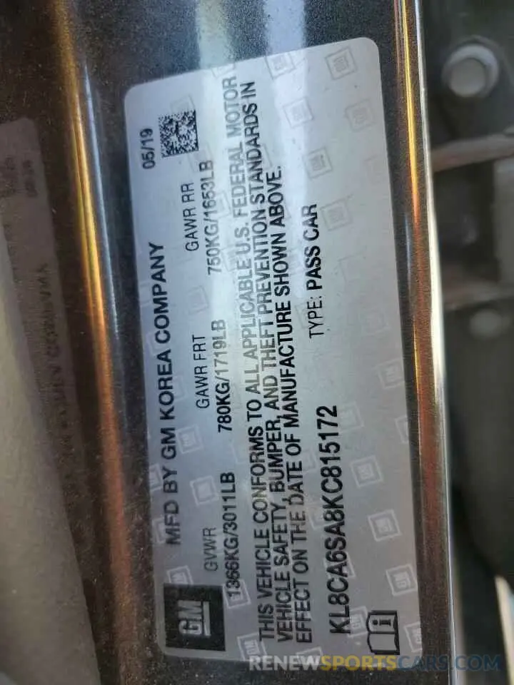 12 Фотография поврежденного автомобиля KL8CA6SA8KC815172 CHEVROLET SPARK 2019