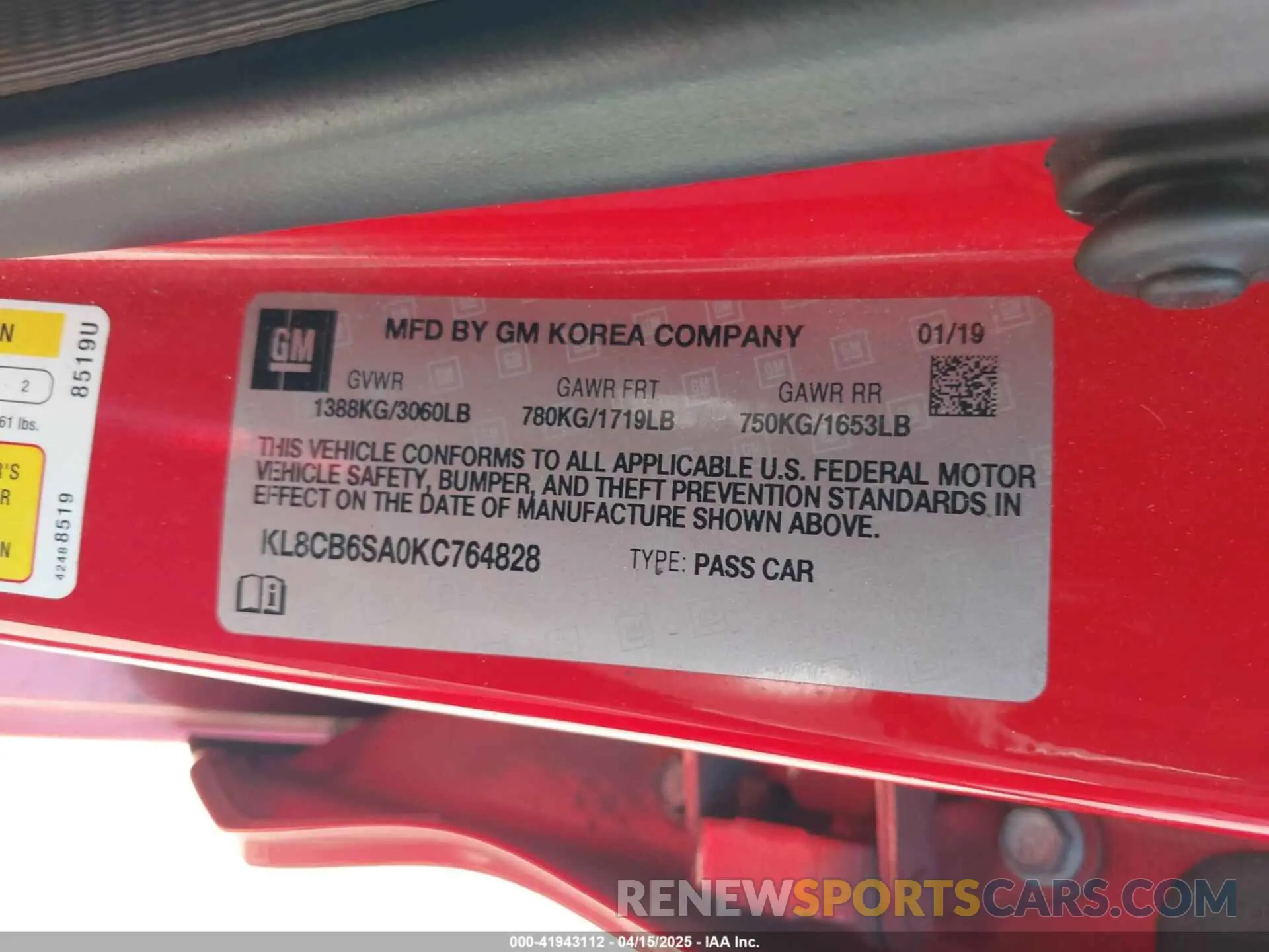 9 Photograph of a damaged car KL8CB6SA0KC764828 CHEVROLET SPARK 2019