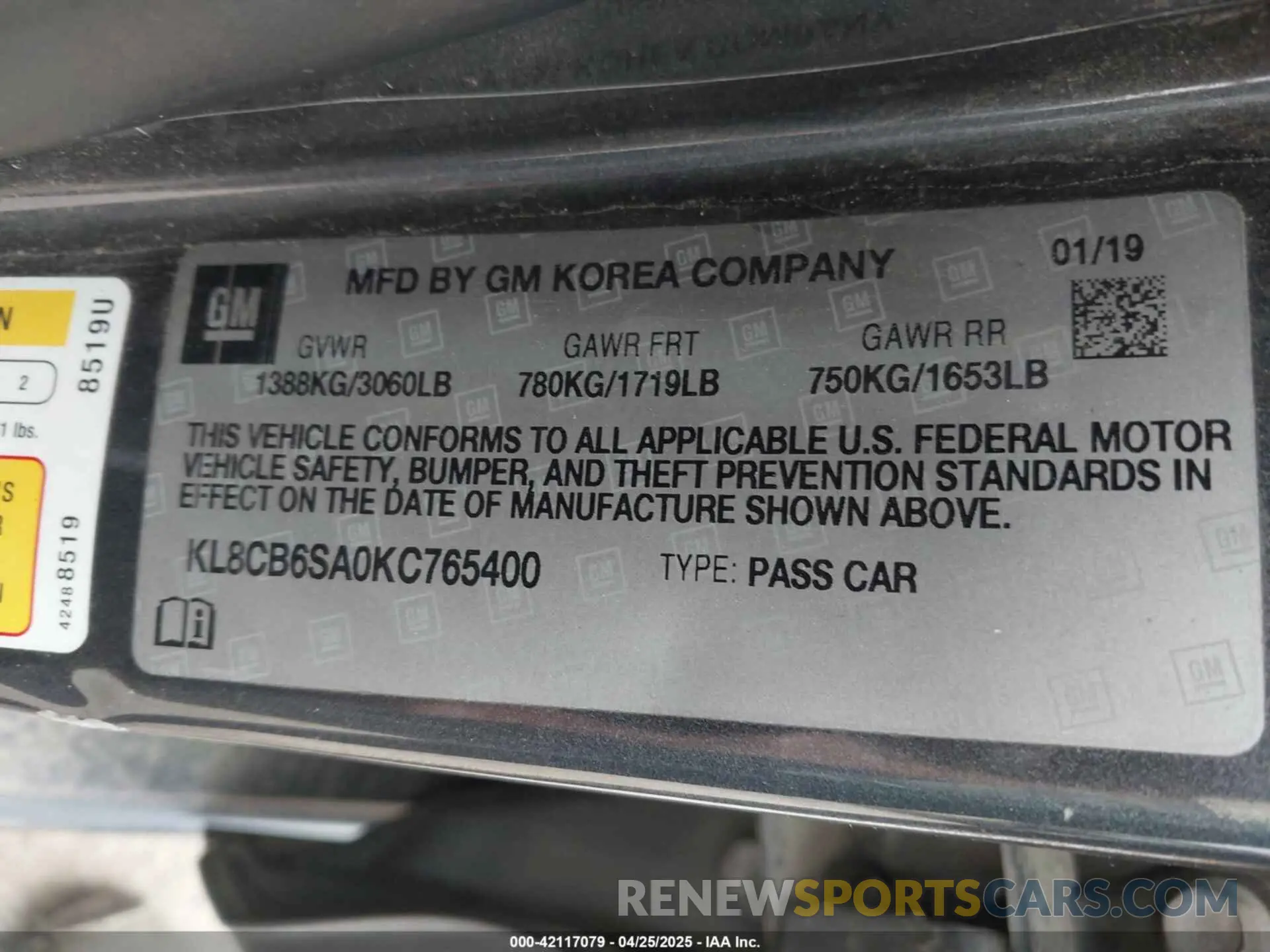 9 Photograph of a damaged car KL8CB6SA0KC765400 CHEVROLET SPARK 2019