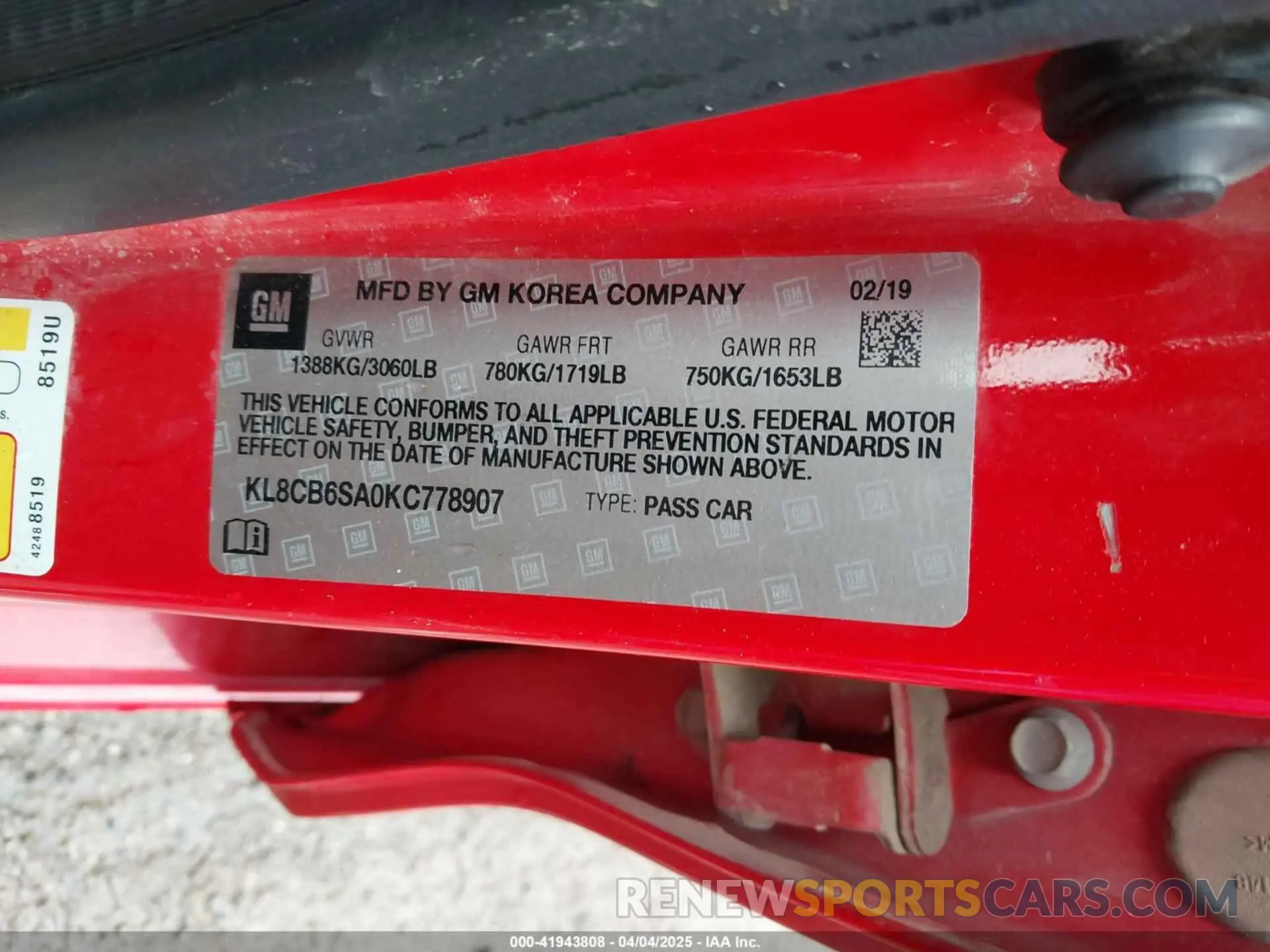 9 Photograph of a damaged car KL8CB6SA0KC778907 CHEVROLET SPARK 2019