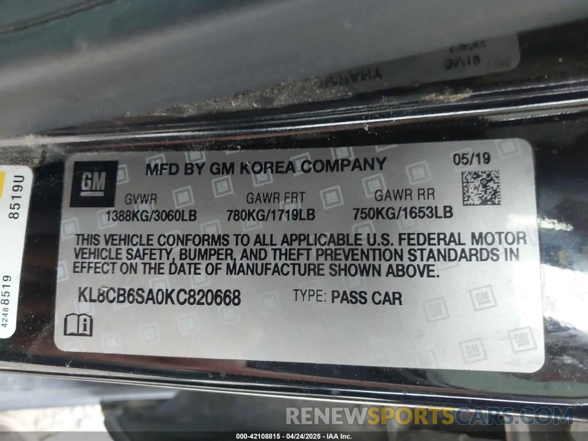 9 Photograph of a damaged car KL8CB6SA0KC820668 CHEVROLET SPARK 2019