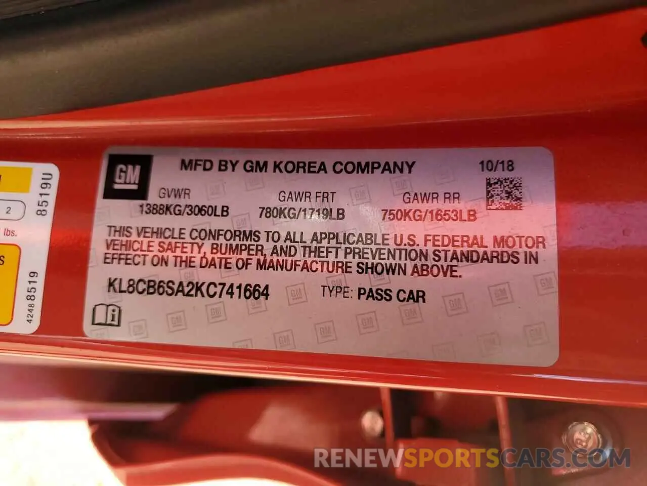 14 Photograph of a damaged car KL8CB6SA2KC741664 CHEVROLET SPARK 2019