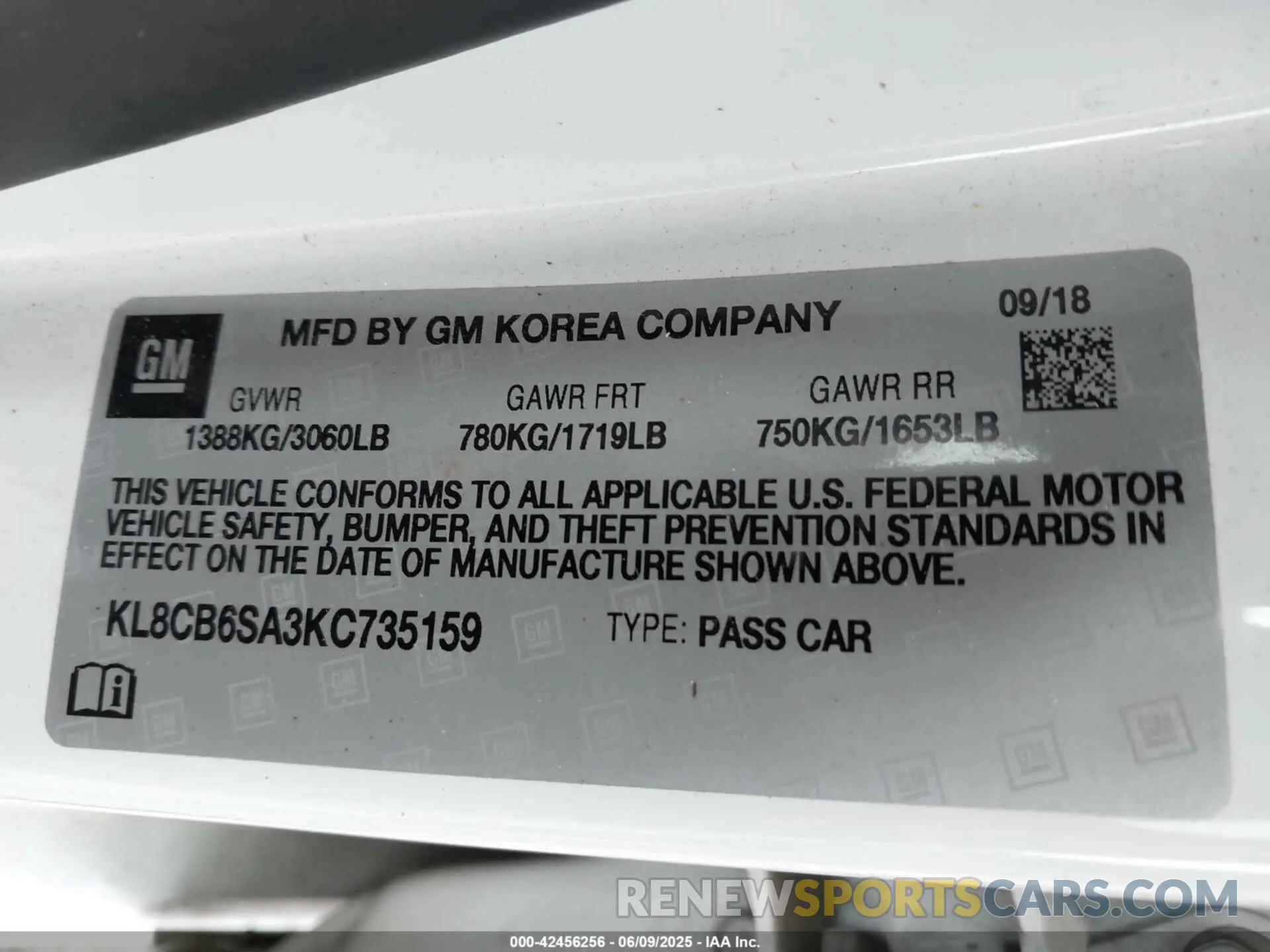 9 Photograph of a damaged car KL8CB6SA3KC735159 CHEVROLET SPARK 2019