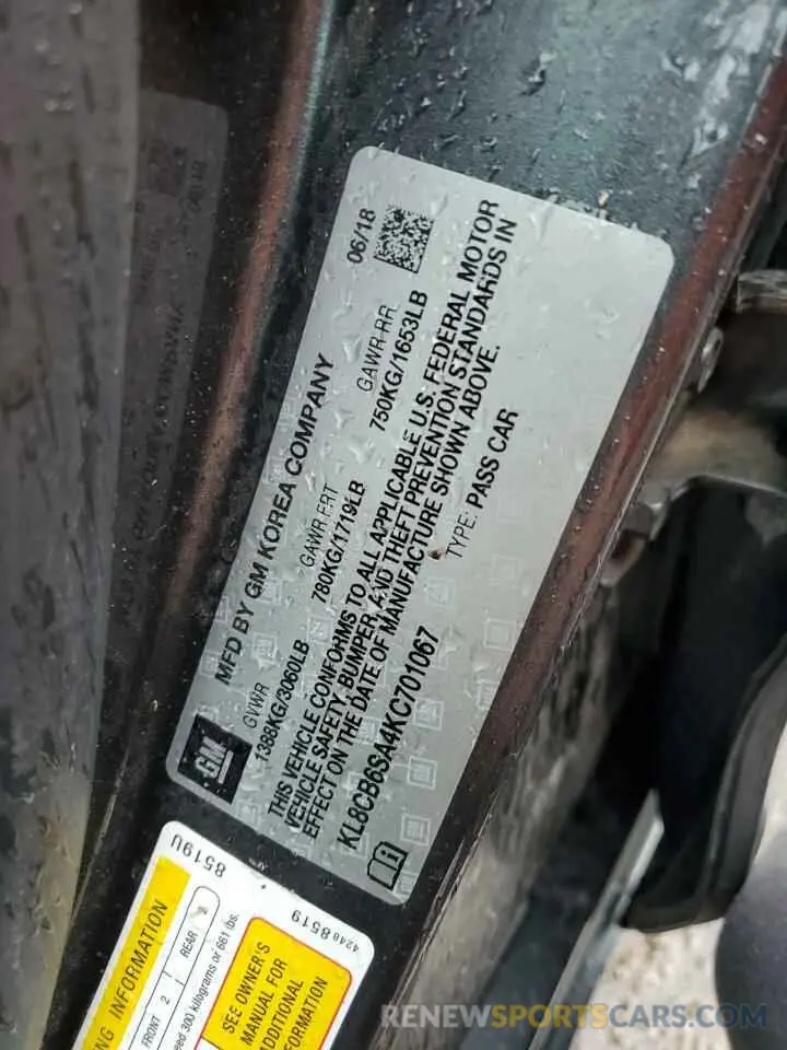 12 Photograph of a damaged car KL8CB6SA4KC701067 CHEVROLET SPARK 2019