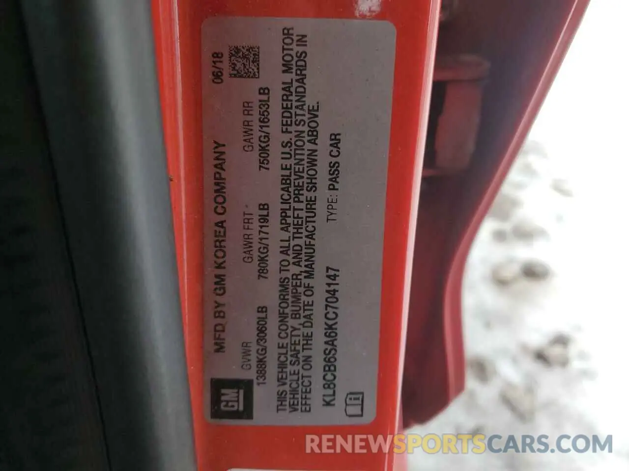 13 Photograph of a damaged car KL8CB6SA6KC704147 CHEVROLET SPARK 2019