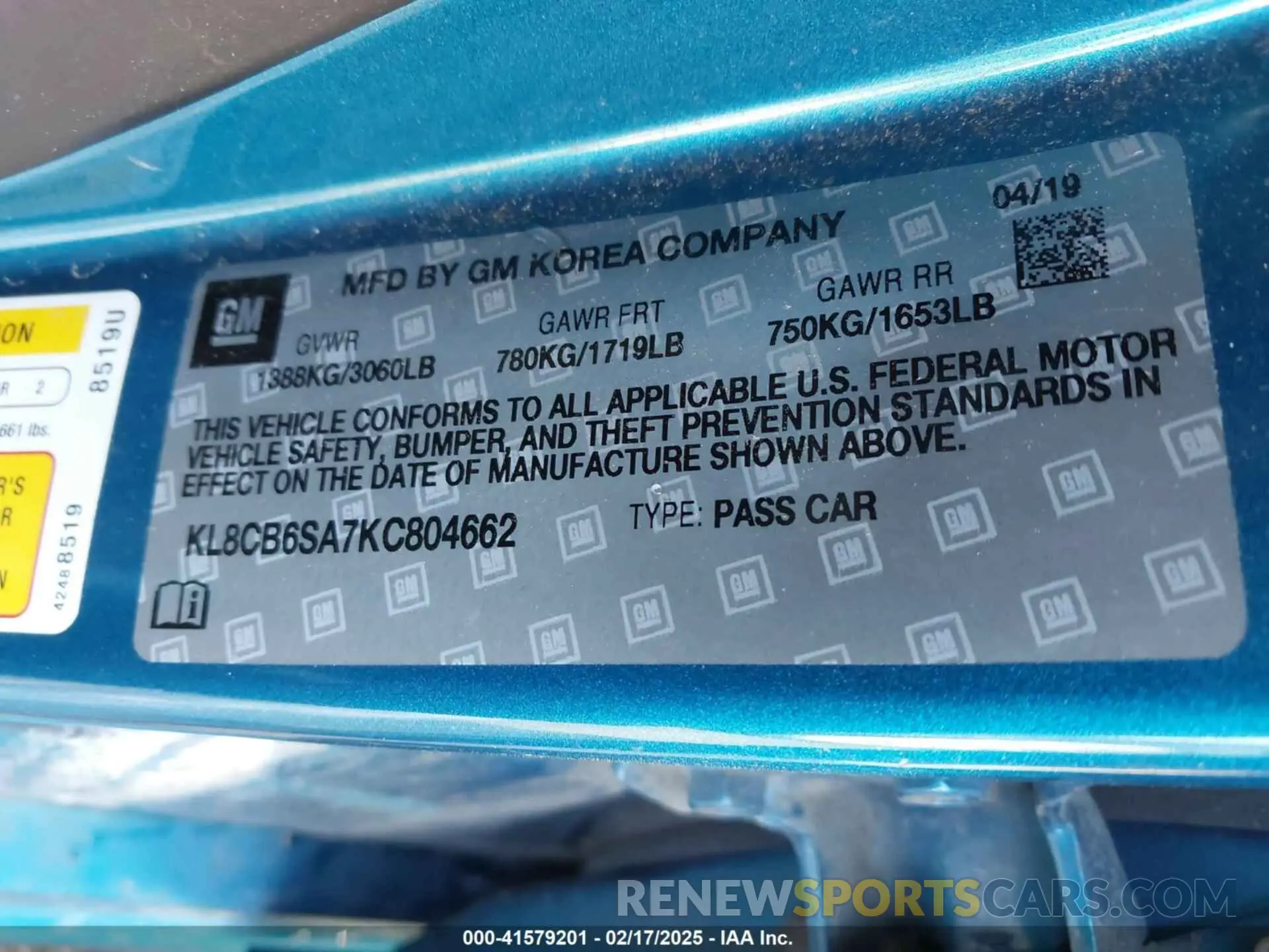 9 Фотография поврежденного автомобиля KL8CB6SA7KC804662 CHEVROLET SPARK 2019