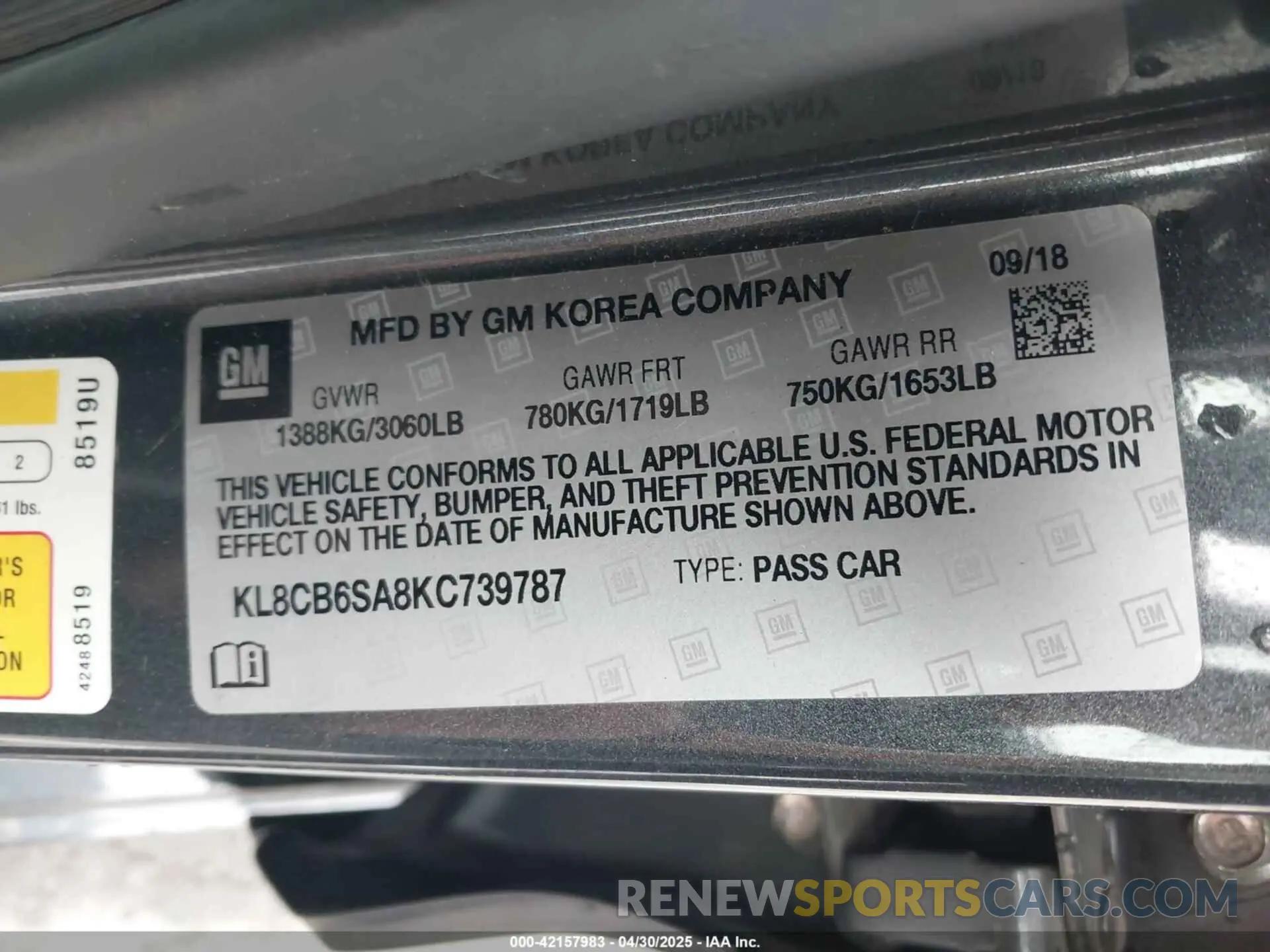 9 Photograph of a damaged car KL8CB6SA8KC739787 CHEVROLET SPARK 2019