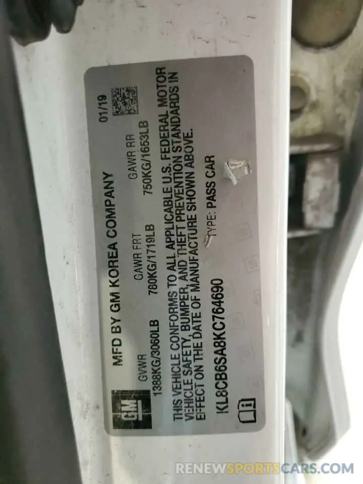 13 Фотография поврежденного автомобиля KL8CB6SA8KC764690 CHEVROLET SPARK 2019