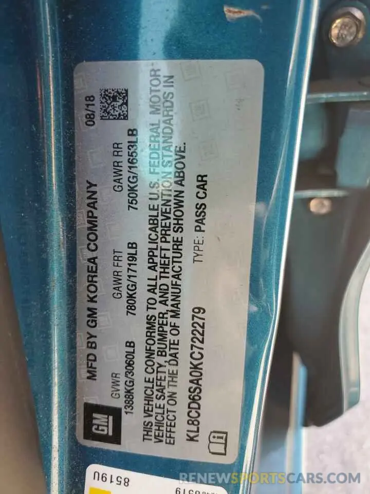 13 Photograph of a damaged car KL8CD6SA0KC722279 CHEVROLET SPARK 2019