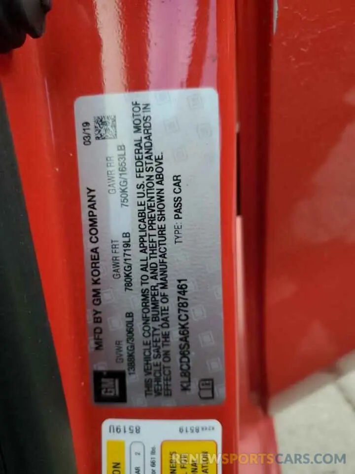 12 Фотография поврежденного автомобиля KL8CD6SA6KC787461 CHEVROLET SPARK 2019